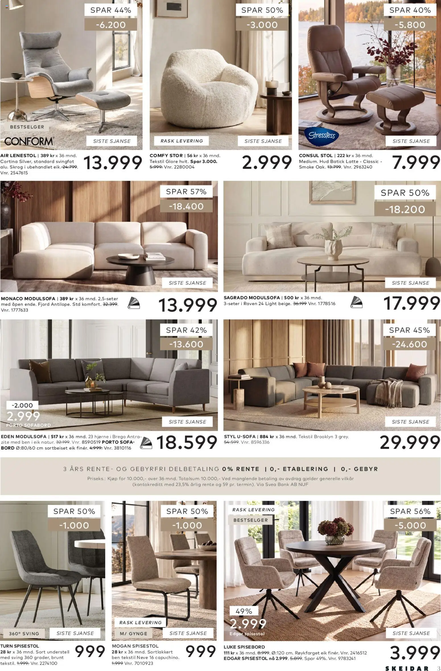 Forhåndsvis Skeidar kundeavis fra butikk Skeidar gyldig fra 05/10/2026 - Ved, Spisebord, Spisestol, Lenestol, Sofa, Bord, Stol