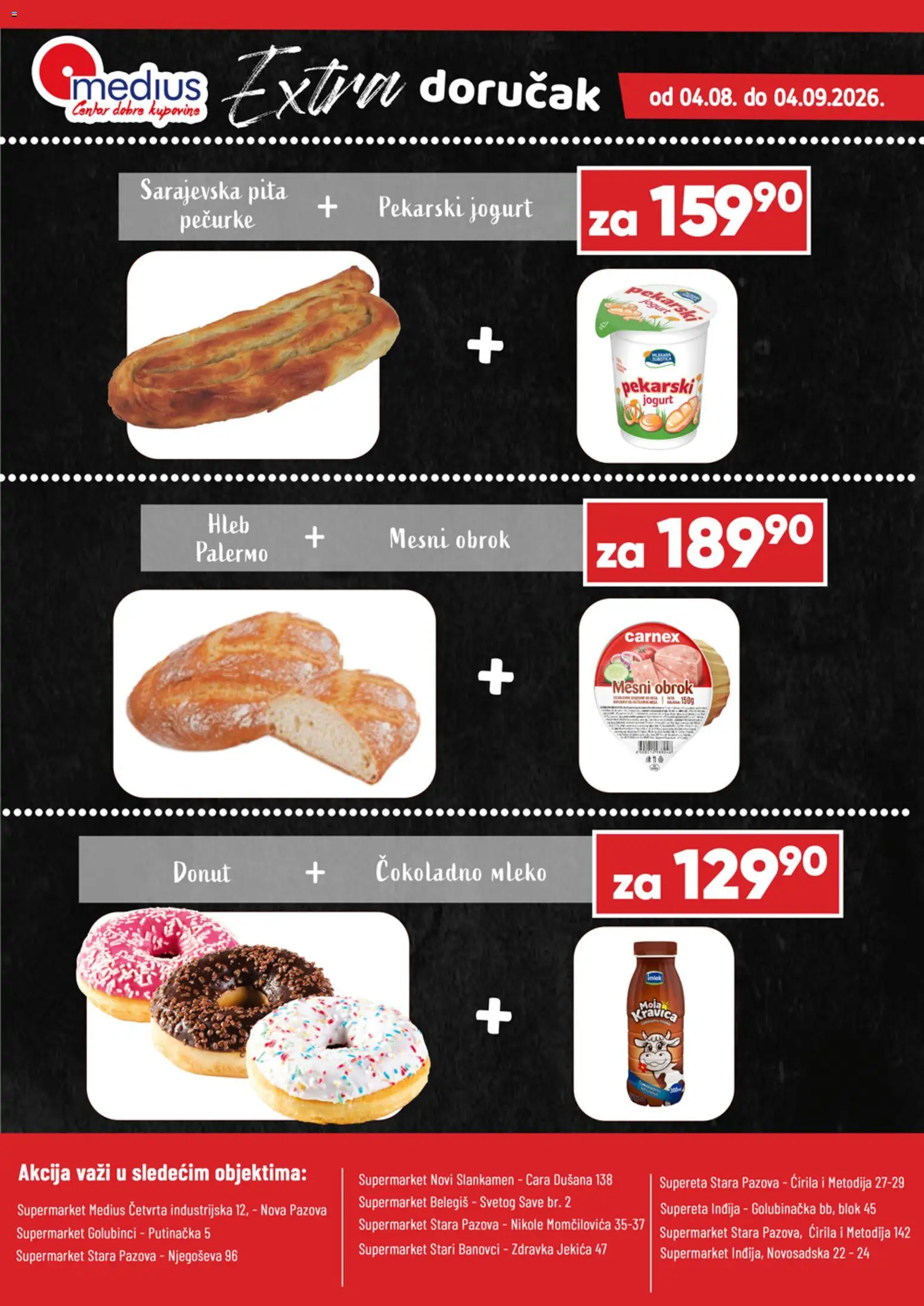 Pregled Medius kataloga - važi od 04.08.2026 - Pita, Hleb, Mleko, Jogurt, Pečurke, Čokoladno mleko