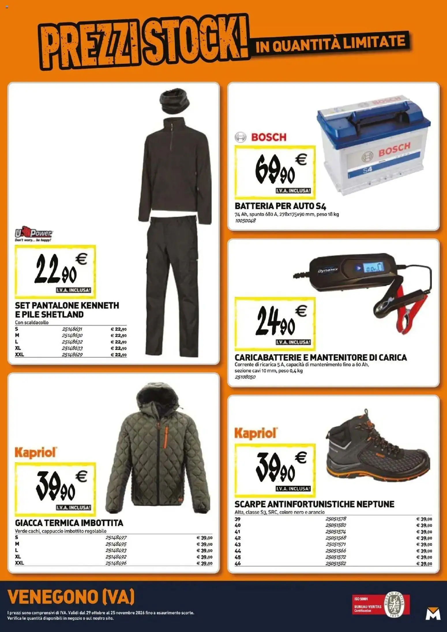 Anteprima dell'opuscolo TECNOMAT catalogo Venegono Inferiore dal negozio TECNOMAT valido da 29/10/2026 - Scarpe, Batteria, Caricabatterie, Giacca, Pile, Cappuccio, Batteria per auto