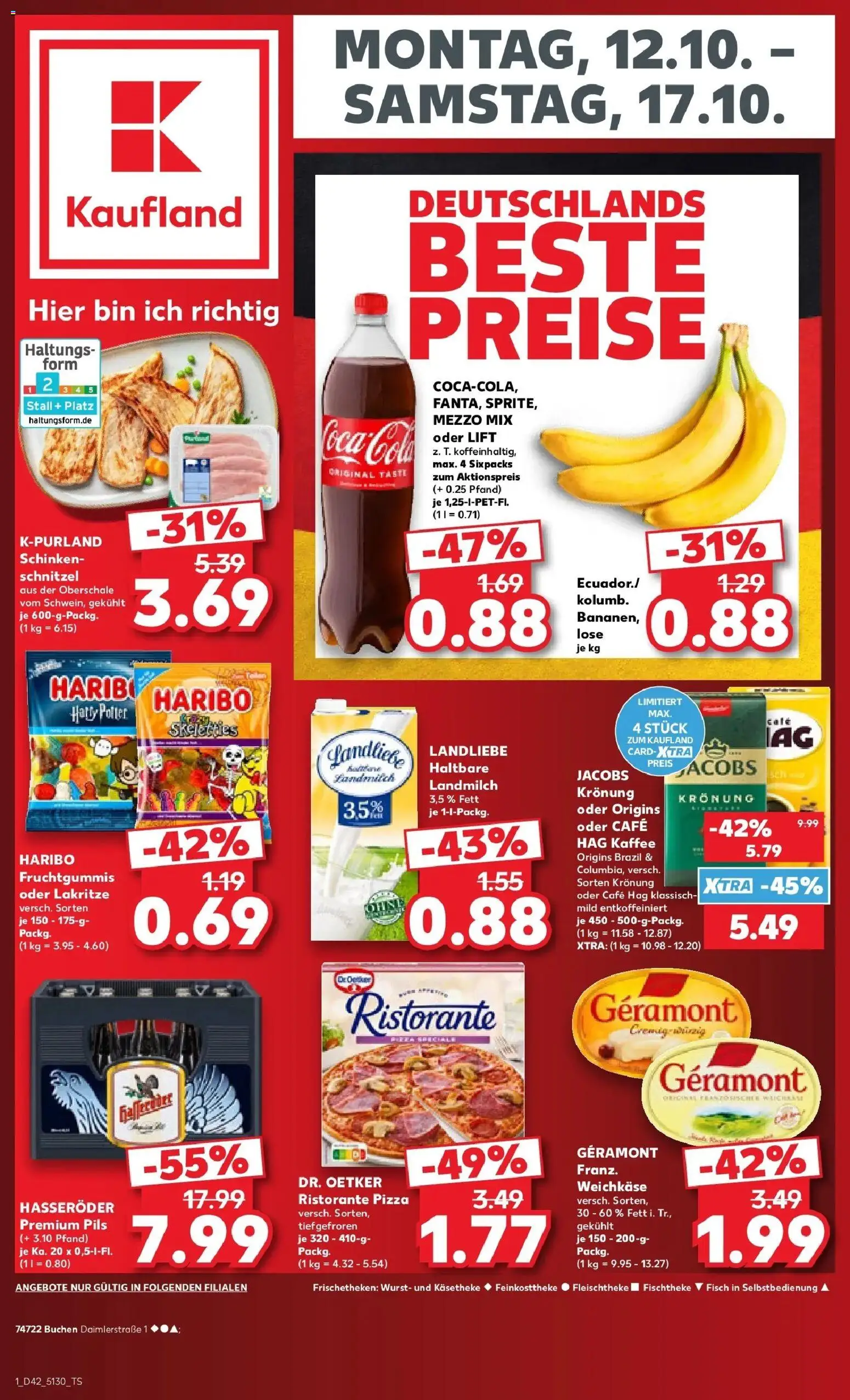 Vorschau von dem Prospekt des Geschäftes Kaufland, gültig ab dem 12.10.2026 - Kaffee, Schnitzel, Haribo, Fisch, Wurst, Ristorante, Mezzo mix, Geramont