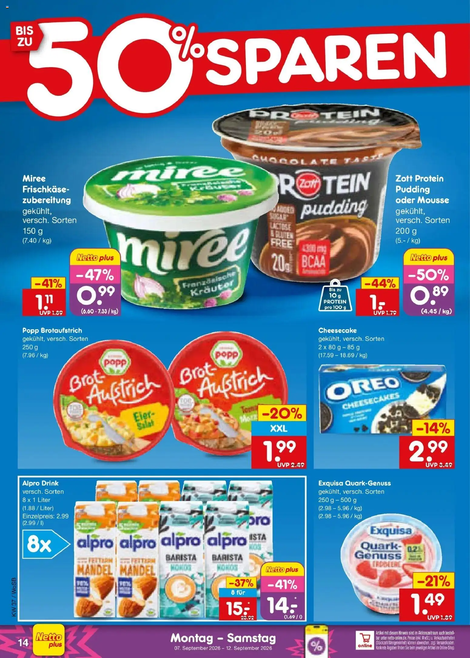 Vorschau von dem Prospekt des Geschäftes Netto Marken-Discount, gültig ab dem 07.09.2026 - Salat, Quark, Brot, Eier, Pudding, Alpro, Exquisa, Frischkase