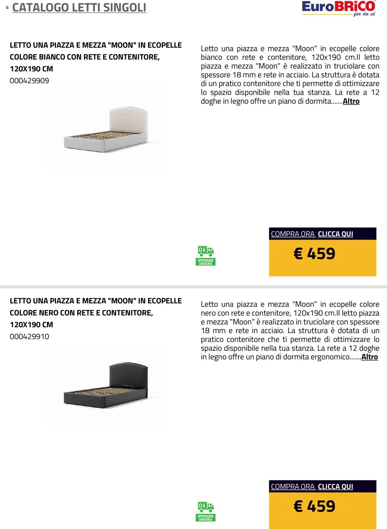 Anteprima dell'opuscolo Volantino Letti Singoli dal negozio Eurobrico valido da 23/07/2025 - Letto, Contenitore