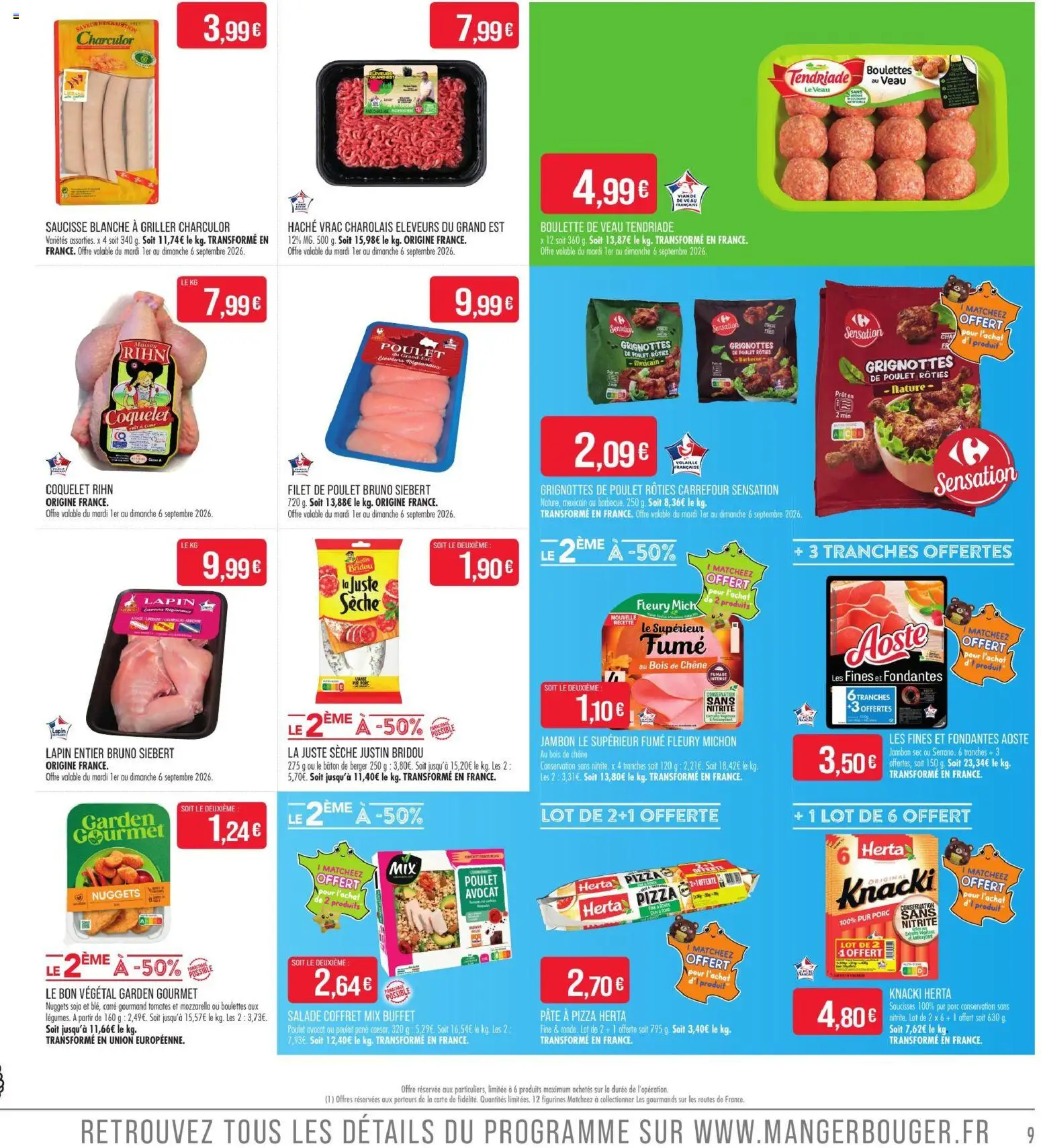 Prévisualisation de Match Supermarché prospectus du magasin Match Supermarché formulaire valide 01/09/2026 - Pizza, Salade, Lapin, Tomates, Poulet pané, Volaille, Porc, Bâton de berger