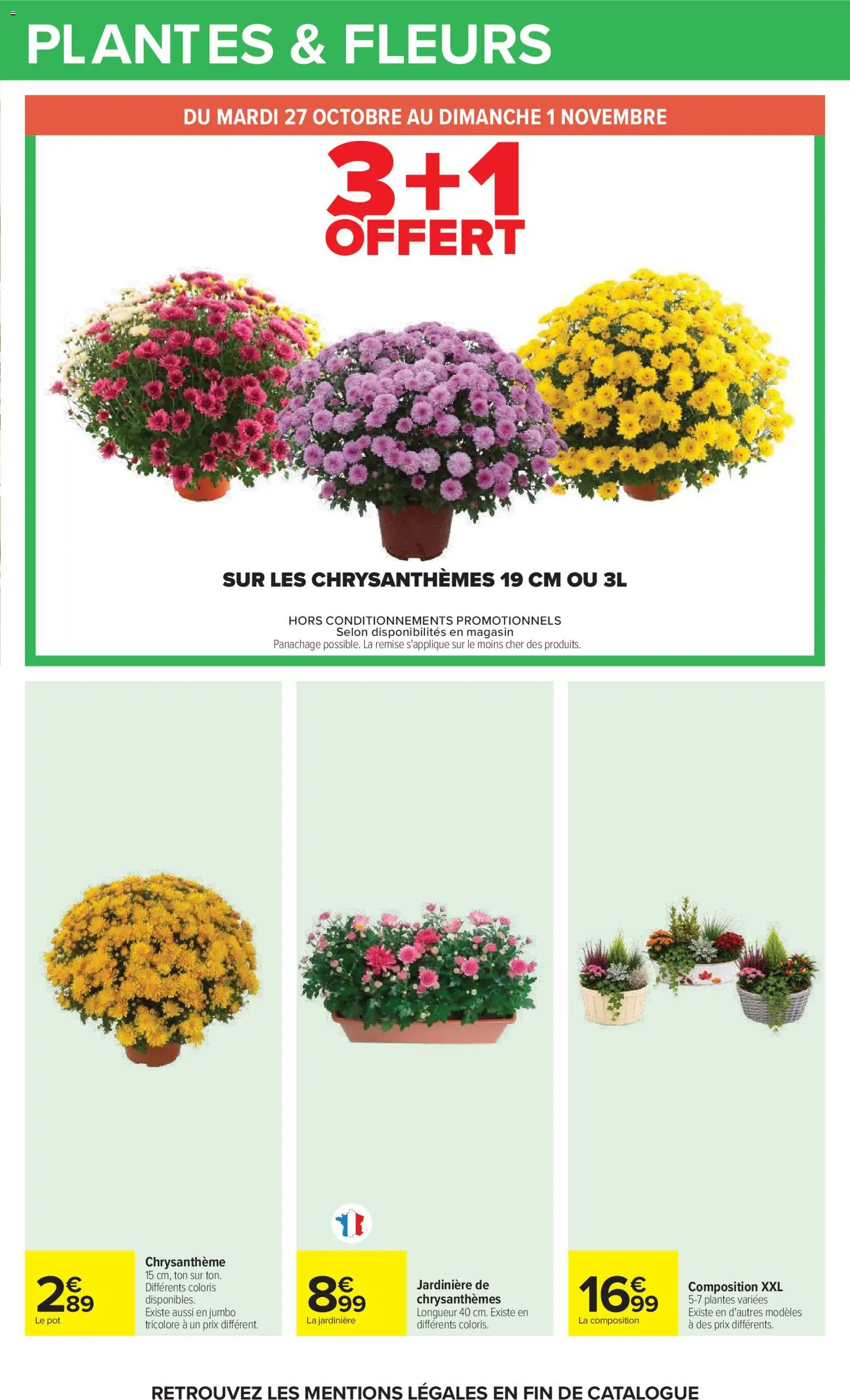 Prévisualisation de Carrefour Vos promos du quotidien du magasin Carrefour formulaire valide 27/10/2026 - Fleurs, Plantes, Chrysanthèmes, Chrysanthème, Jardinière