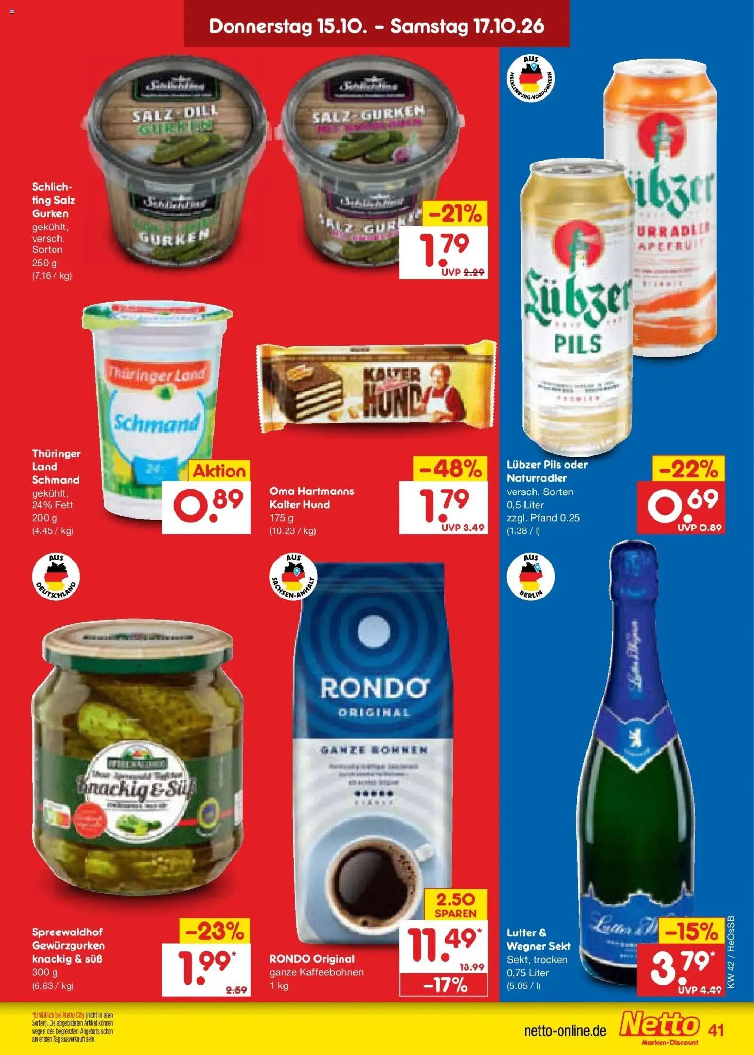 Vorschau von dem Prospekt des Geschäftes Netto Marken-Discount, gültig ab dem 12.10.2026 - Gurken, Dill, Salz, Sekt, Pils, Lubzer