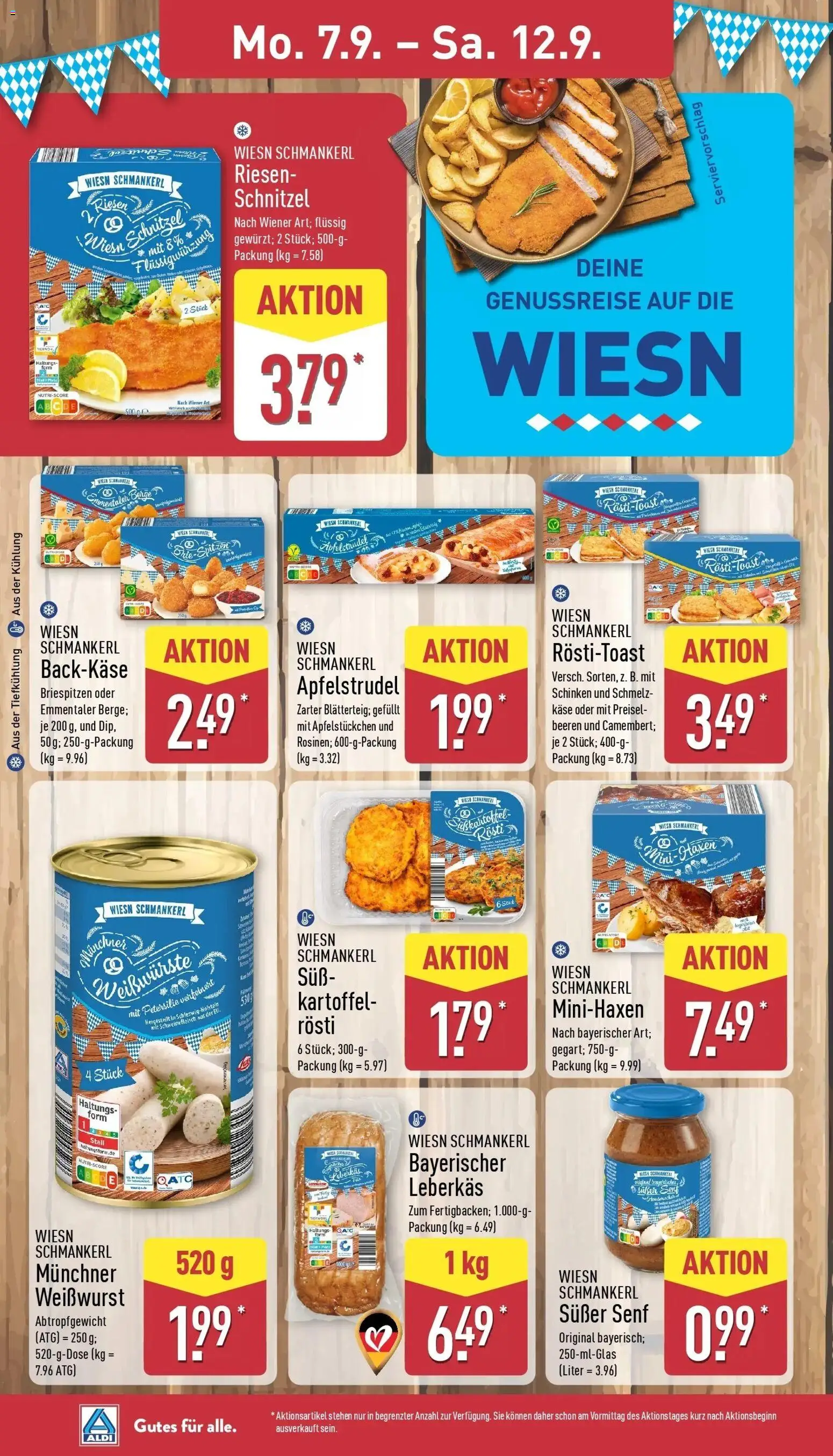 Vorschau von dem Prospekt des Geschäftes Aldi, gültig ab dem 07.09.2026 - Apple, Schnitzel, Käse, Petersilie, Weißwurst, Schinken, Toast, Schweinefleisch