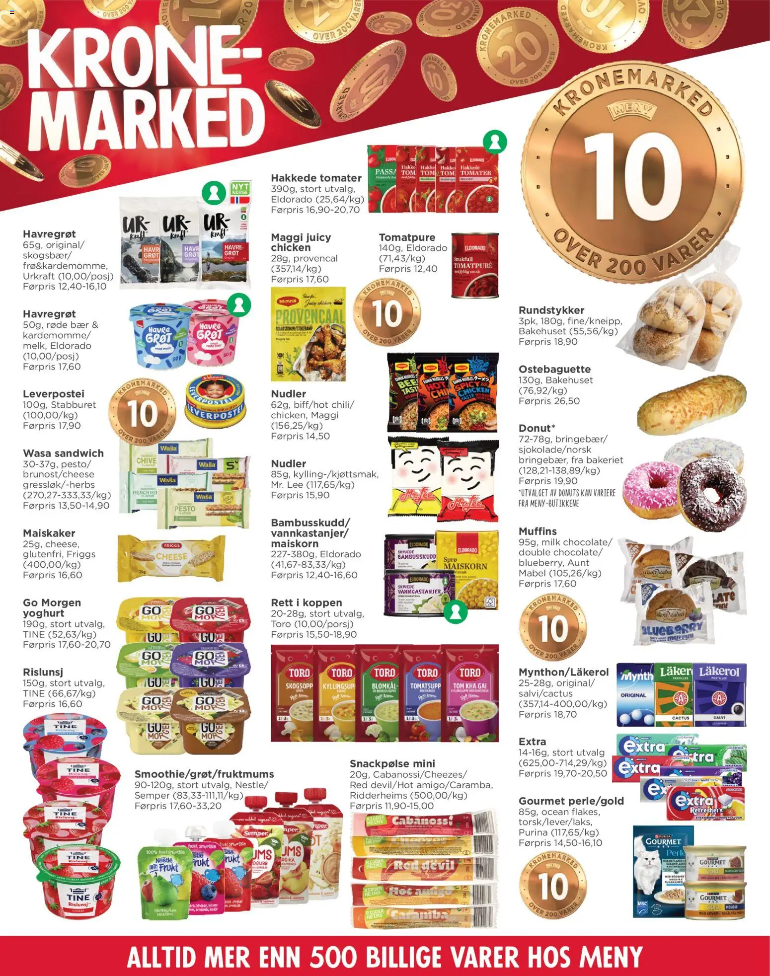 Forhåndsvis Meny Helgø kundeavis fra butikk Meny gyldig fra 26/10/2026 - Frukt, Yoghurt, Bambusskudd, Rundstykker, Tomatpuré, 1, Muffins, Grøt
