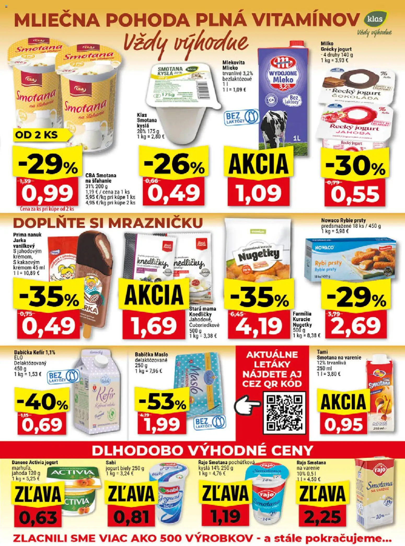 Náhľad Klas letáku platného od 07.09.2026 - Maslo, Mlieko, Smotana na varenie, Jogurt, Smotana, Nanuk, Rybie prsty, Grécky jogurt