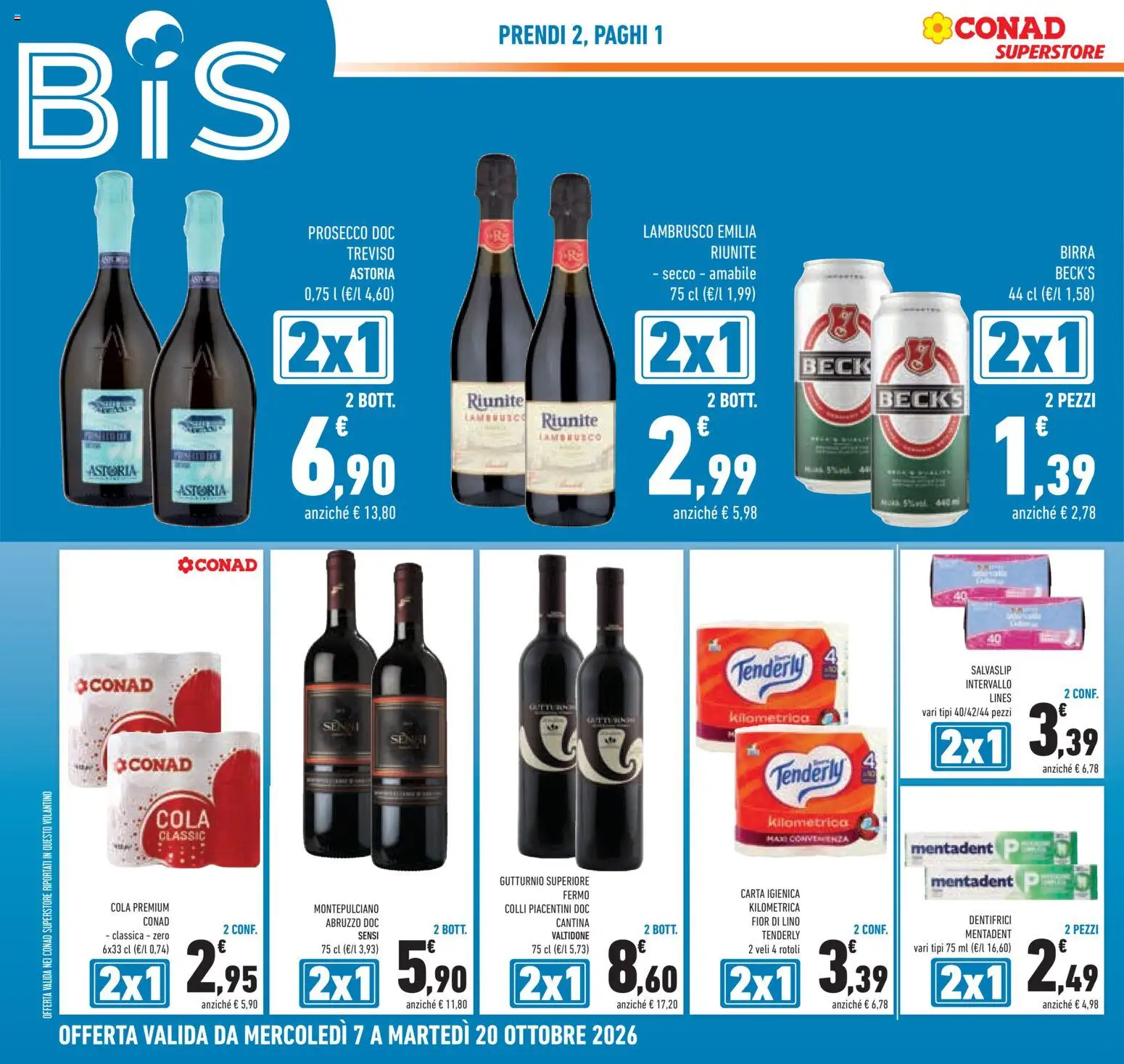 Anteprima dell'opuscolo Conad volantino Superstore Lombardia dal negozio Conad valido da 07/10/2026 - Birra, Prosecco, Carta igienica, Lambrusco, Salvaslip, Birra Beck's