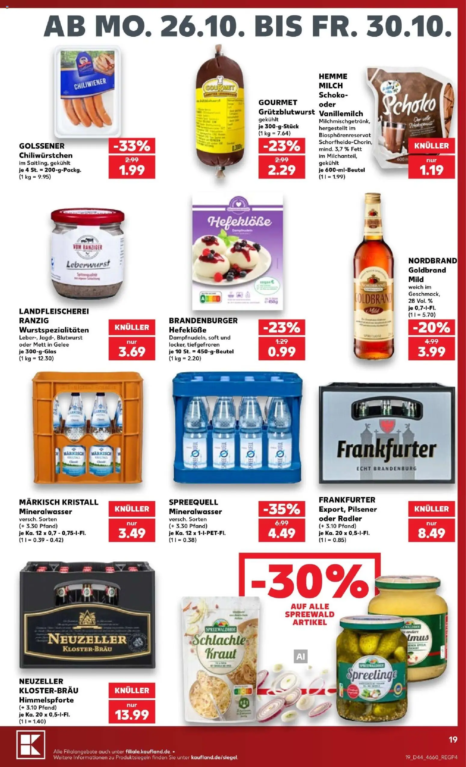 Vorschau von dem Prospekt des Geschäftes Kaufland, gültig ab dem 26.10.2026 - Mineralwasser, Milch, Radler, Kraut