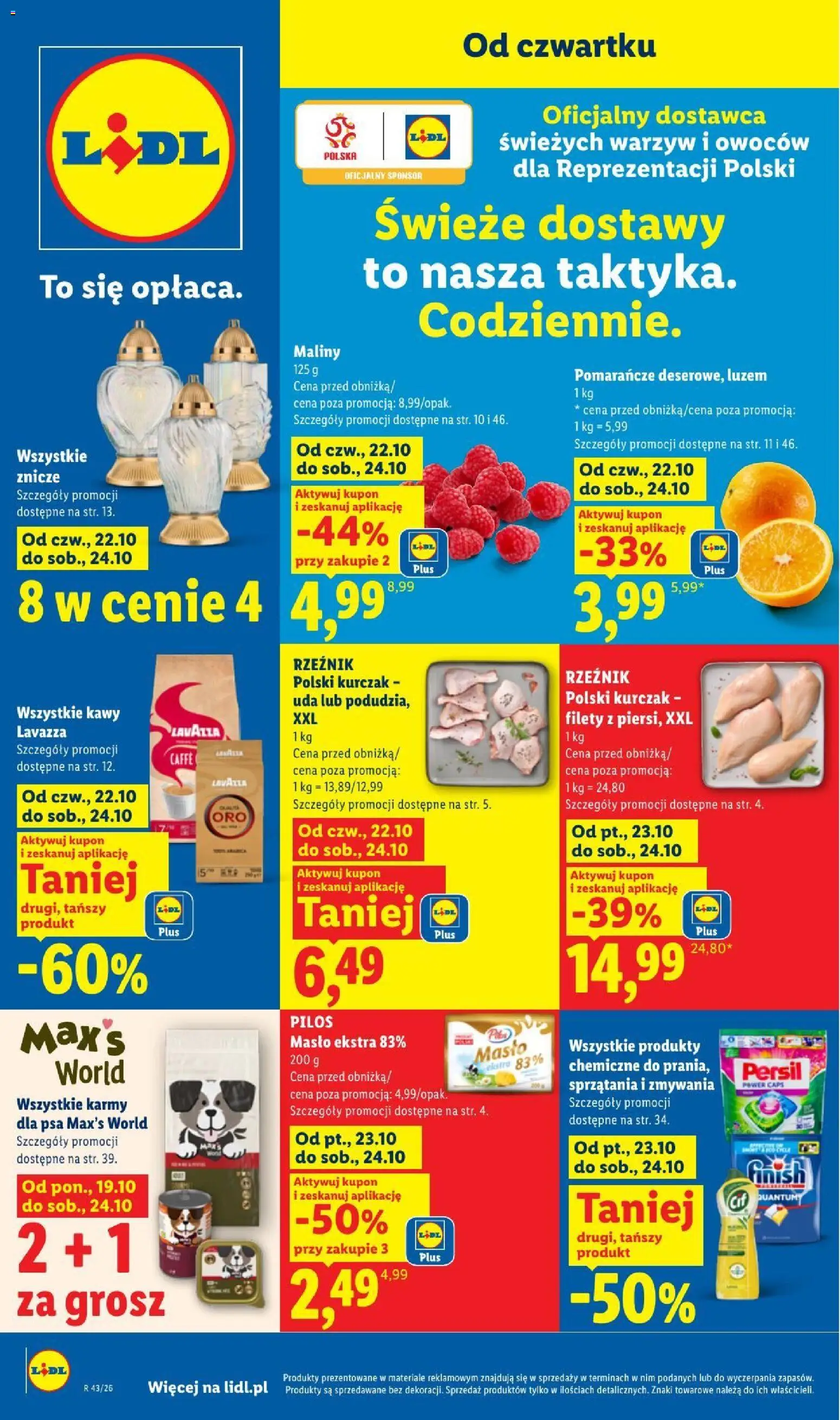 Pogląd gazetki "Lidl gazetka" ze sklepu Lidl ważnej od 22.10.2026 - Masło, Znicze, Kurczak, Lavazza, Maliny, Finish, Persil, Pomarańcze
