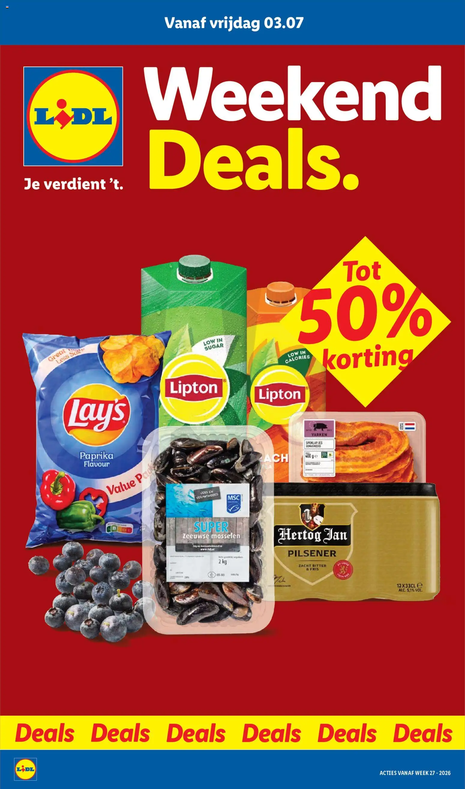 Voorbeeld van Lidl folder - Weekenddeals van winkel Lidl geldig vanaf 03-07-2026 - Chips, Paprika, Mosselen, Ice Tea
