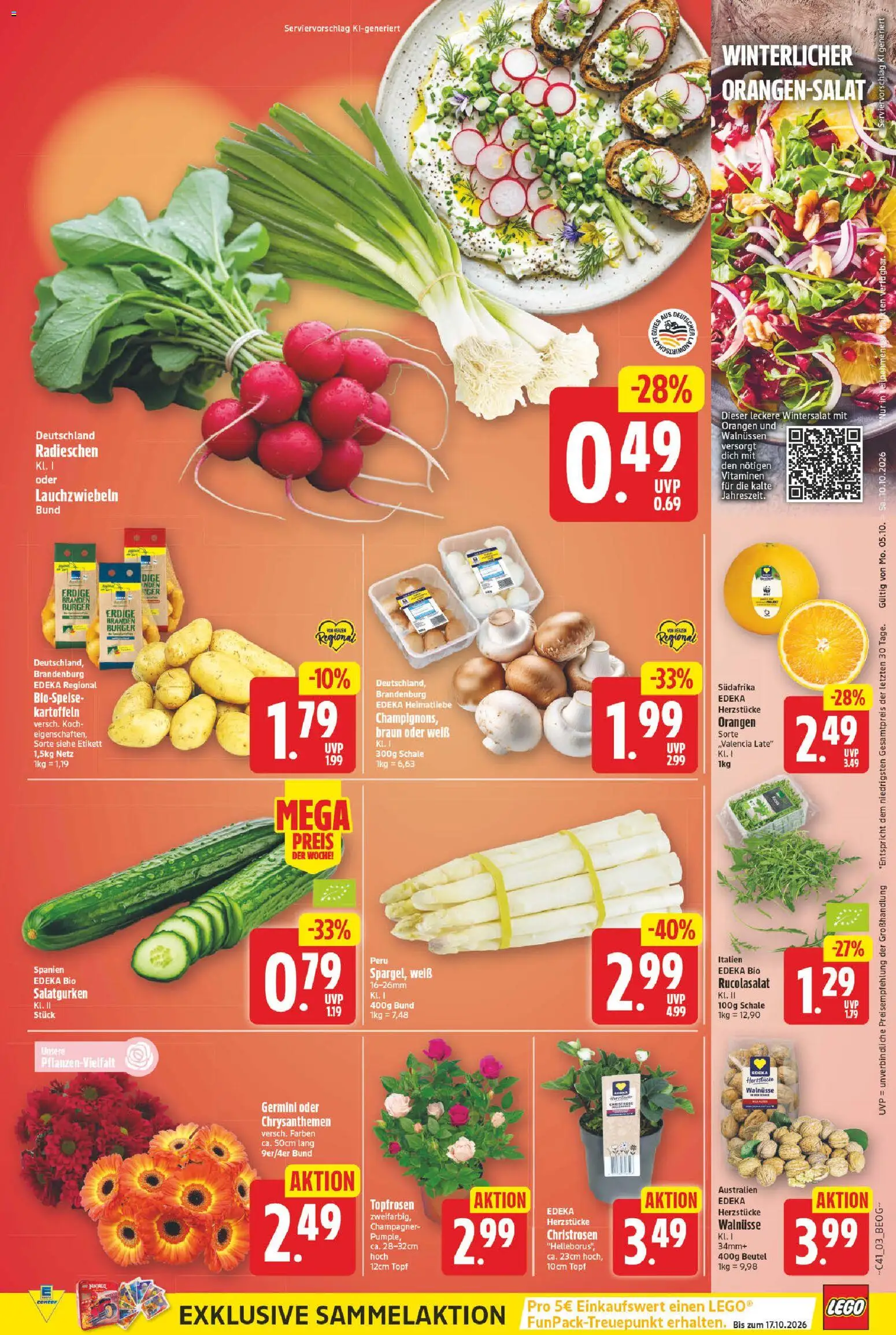 Vorschau von dem Prospekt des Geschäftes E center, gültig ab dem 05.10.2026 - Burger, Walnüsse, Kartoffeln, Orangen