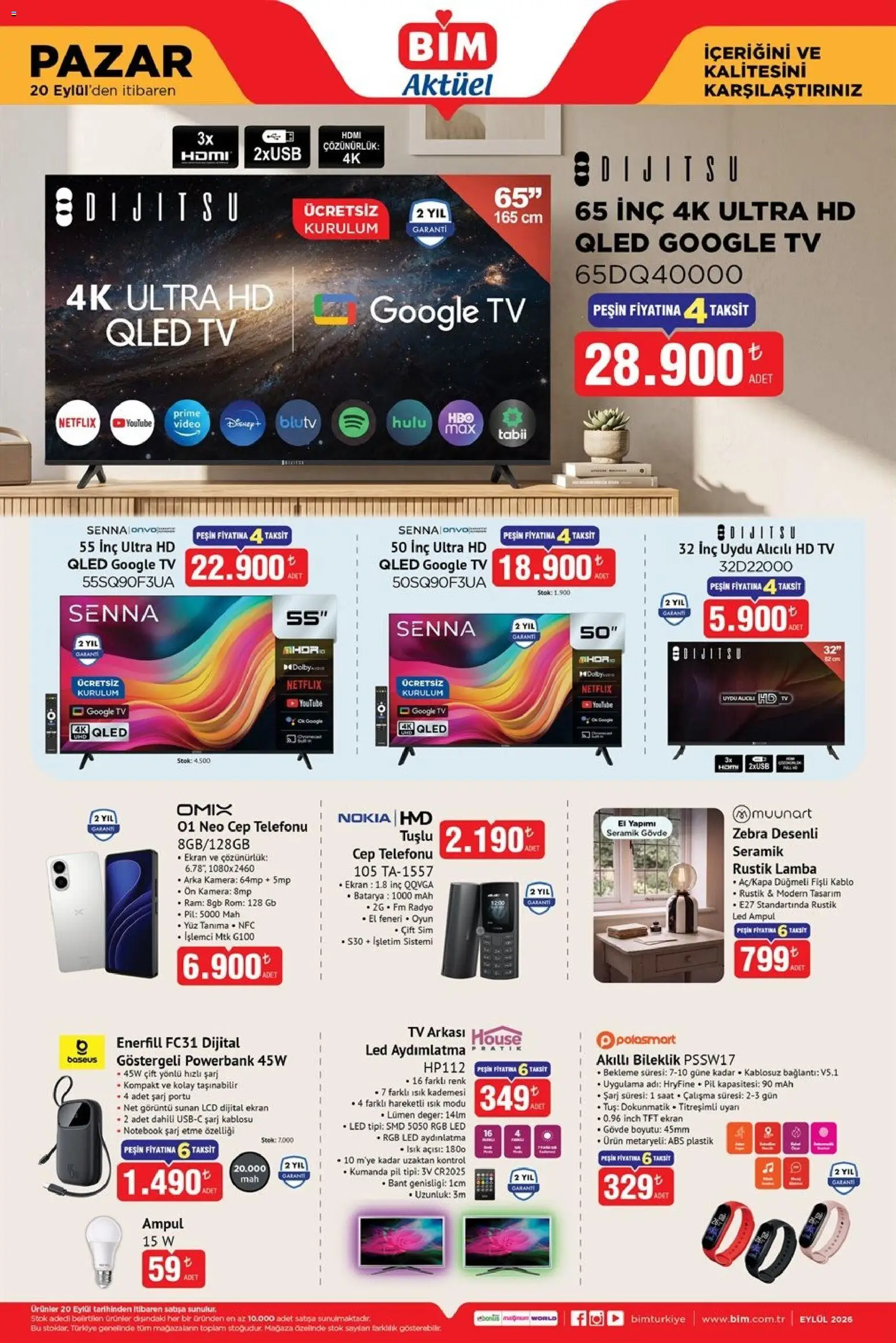 BİM BİM - Katalog Pazar 20.09.2026 - Broşürünün önizlemesi - Saat, Radyo, TV, Kamera, Pil, Lamba, Uydu, Şarj kablosu