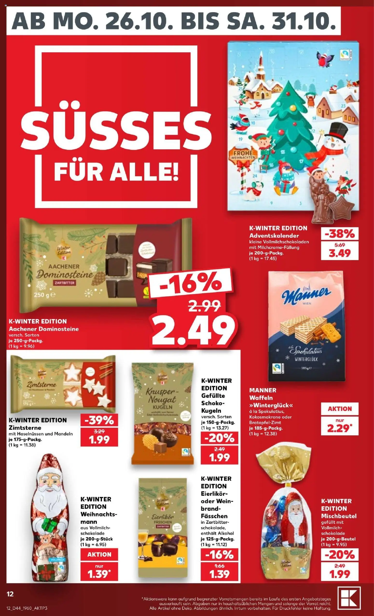 Vorschau von dem Prospekt des Geschäftes Kaufland, gültig ab dem 26.10.2026 - Schokolade, Waffeln, Wein, Alkohol, Mandeln