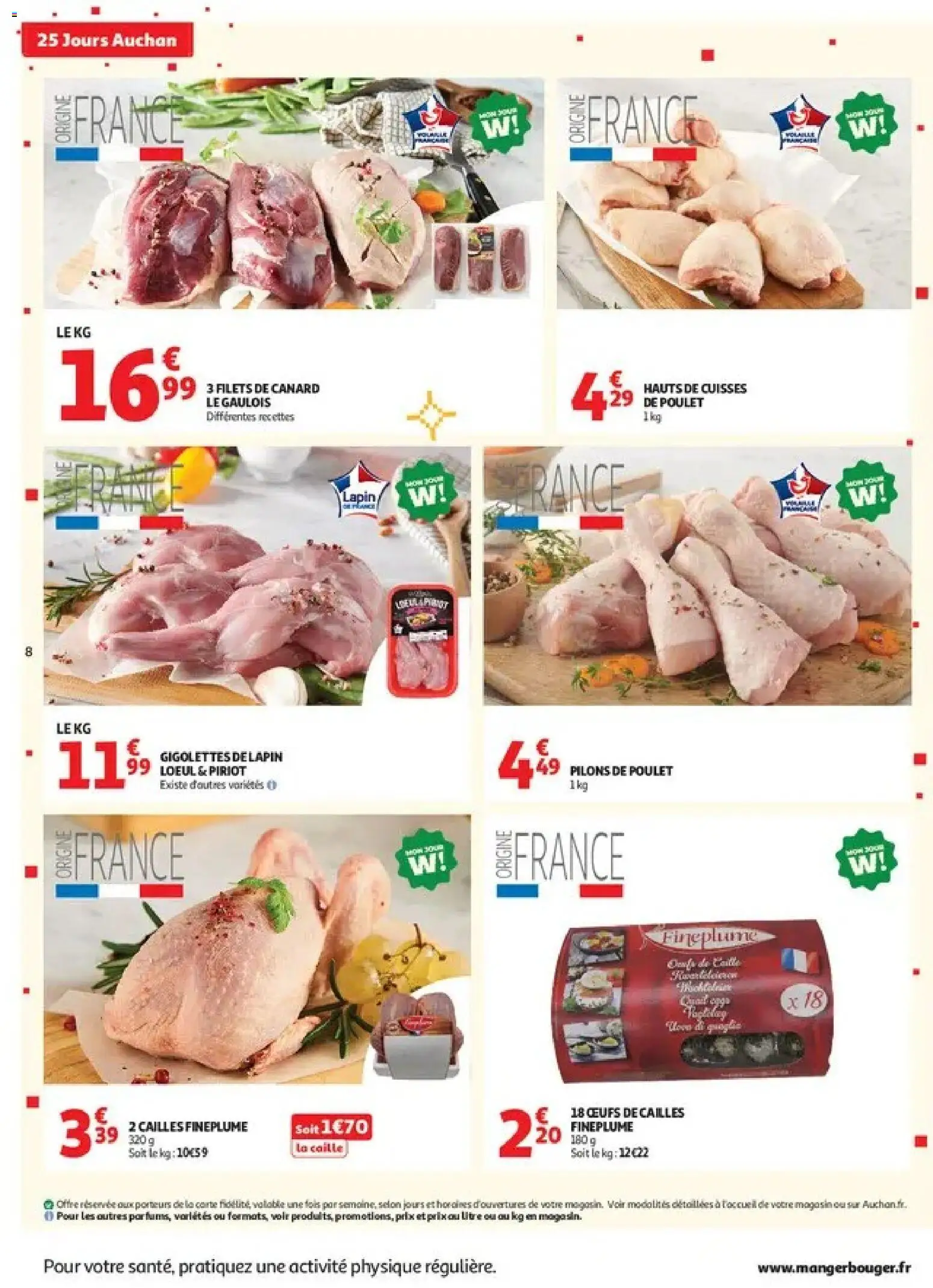 Prévisualisation de Auchan 25 jours 1 supers du magasin Auchan formulaire valide 27/10/2026 - Lapin, Poulet, Œufs, Canard, Cailles, Cuisses de poulet, Pilons de poulet, Pilons