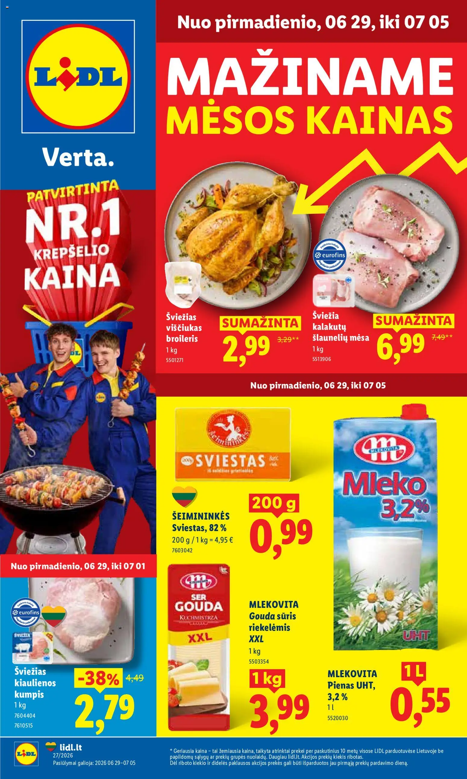 LIDL parduotuvės leidinio LIDL leidinys galiojančio nuo 2026.06.29 peržiūra - Pienas, Sūris, Sviestas, Kumpis, Viščiukas, Kiaulienos