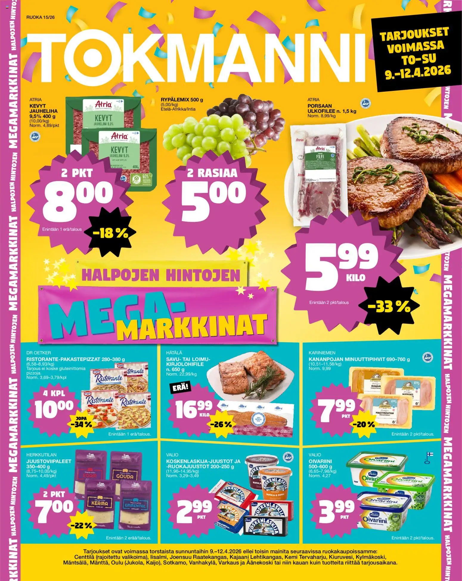 Kaupan Tokmanni Tokmanni ruokatarjoukset esikatselu, voimassa 09/04/2026 - Pizza, Jauheliha, Kerma
