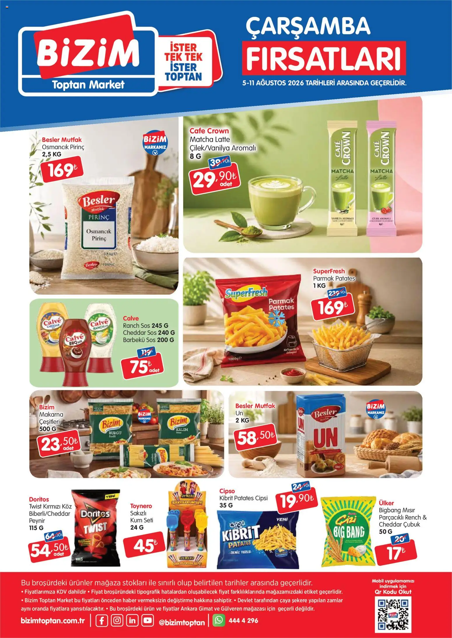 Bizim Toptan Bizim Toptan Katalog 05.08.2026 - Broşürünün önizlemesi - Makarna, Peynir, Çilek, Matcha, Patates, Pirinç, Sos, Cheddar sos