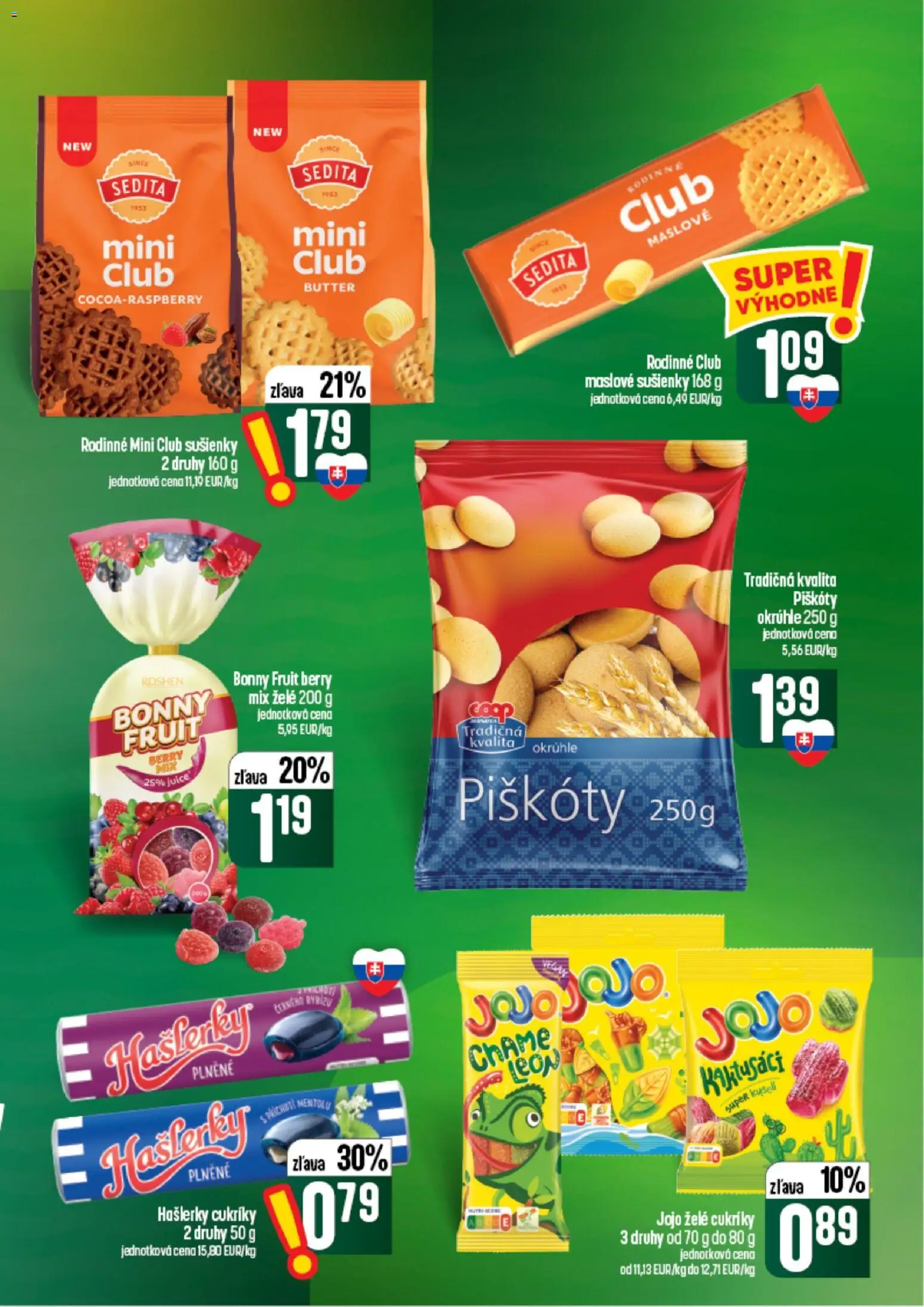 Náhľad COOP Jednota letáku platného od 24.09.2026 - Cukríky, Sušienky, Piškóty, Maslove sušienky