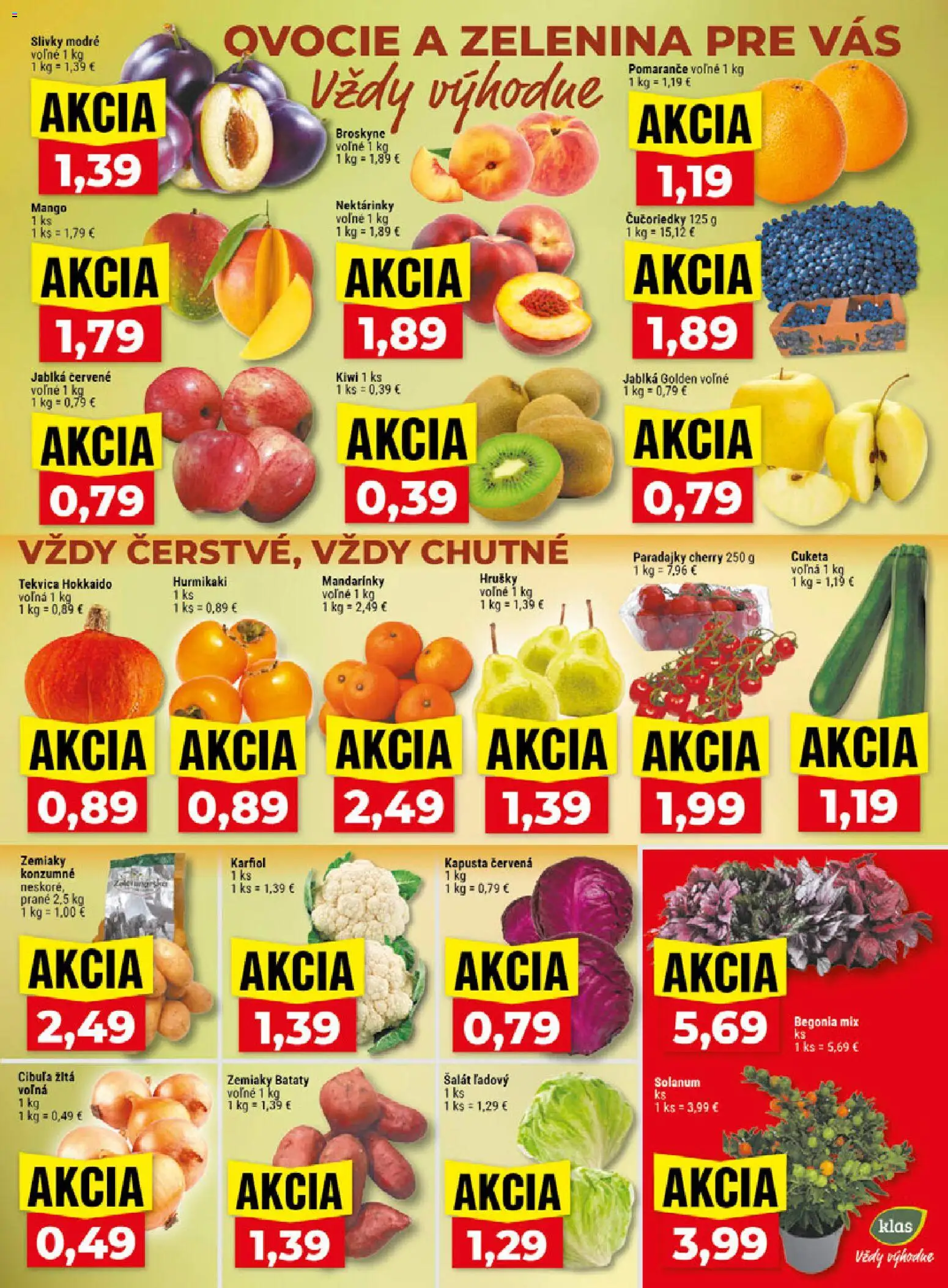 Náhľad Klas letáku platného od 05.10.2026 - Hurmikaki, Čučoriedky, Zelenina, Šalát, Cibuľa, Jablká, Hrušky, Nektárinky