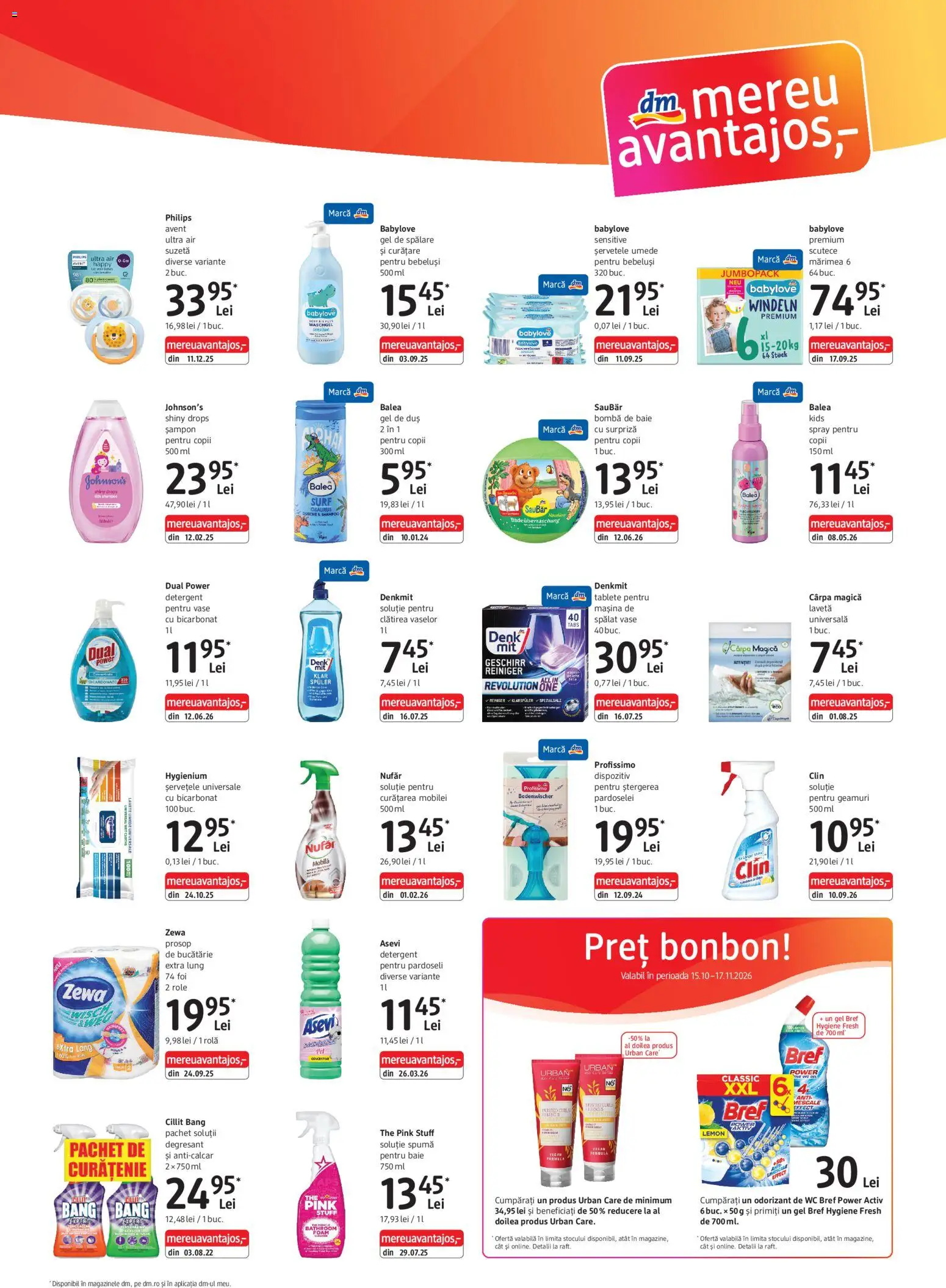 Previzualizarea de cataloage: DM drogeriemarkt DM drogeriemarkt Catalog Express valabil de la 15.10.2026 - Philips, Gel de duș, Detergent, Premium, Vase, Scutece, Hygiene, Suzetă