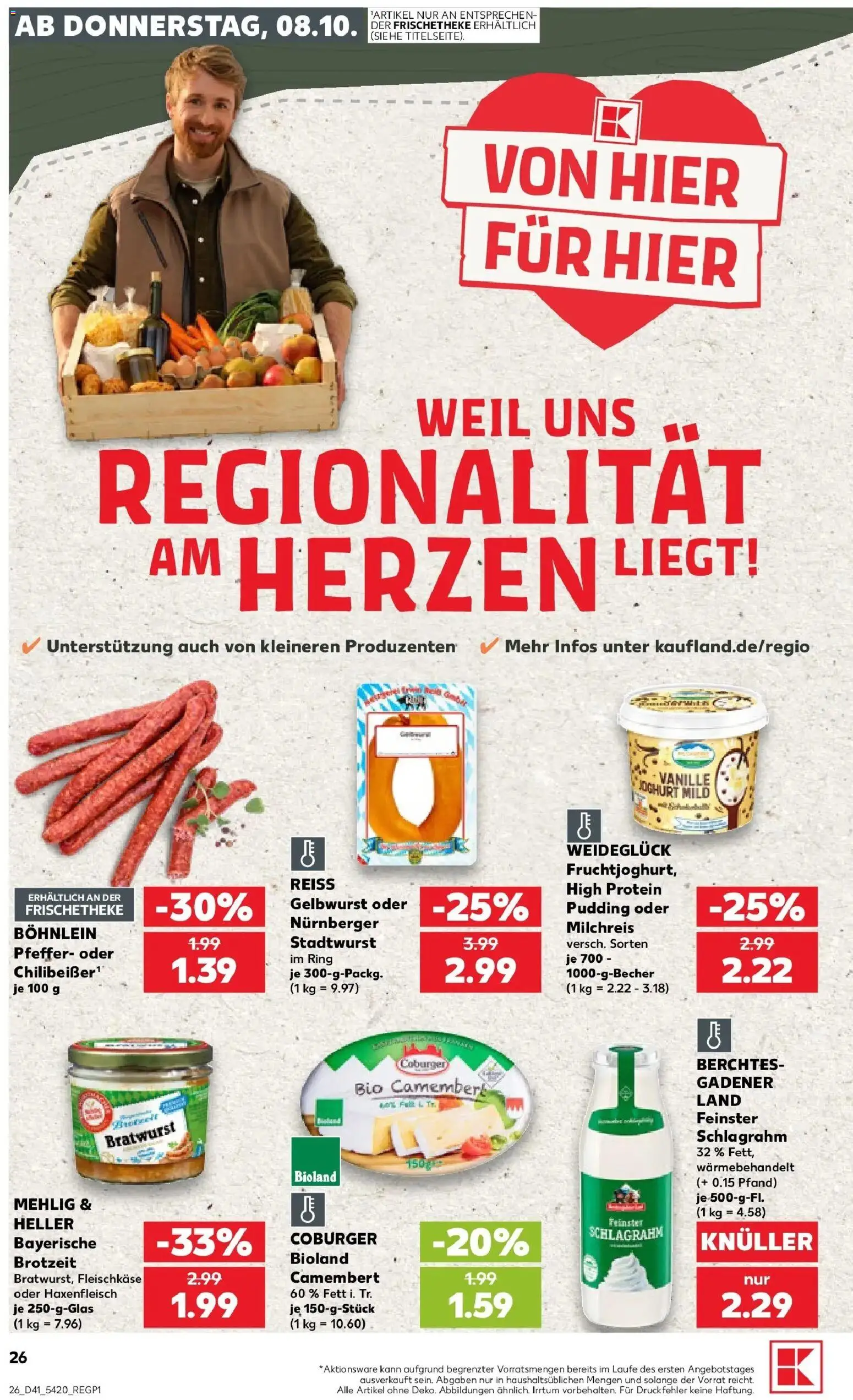 Vorschau von dem Prospekt des Geschäftes Kaufland, gültig ab dem 08.10.2026 - Joghurt, Bratwurst, Camembert, Pudding, Vanille, Pfeffer, High protein pudding