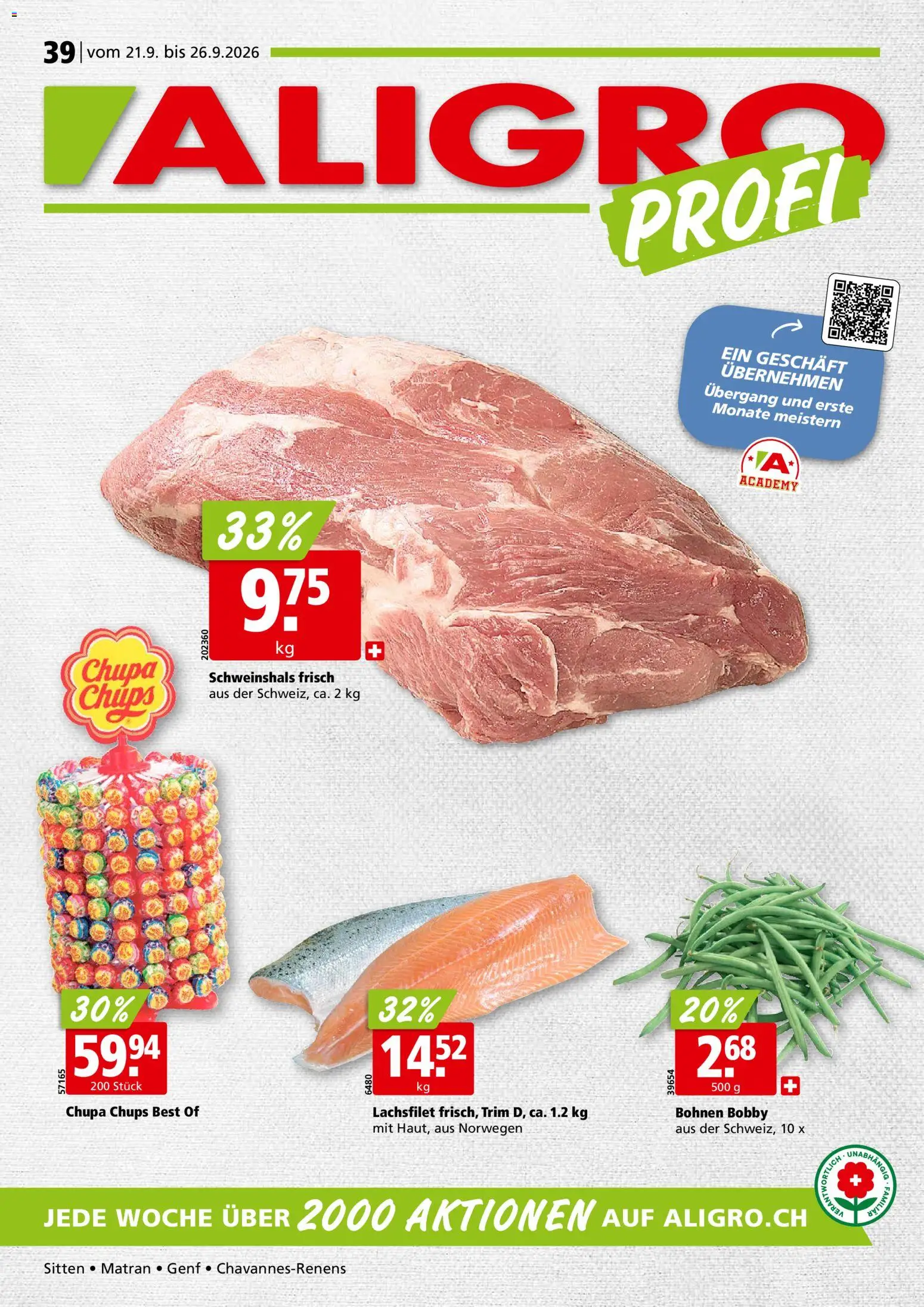 Vorschau des Merkblatts Aligro aktionen Chavannes, Matran, Genf, Sitten vom Shop Aligro gültig von 21.09.2026 bis 26.09.2026
