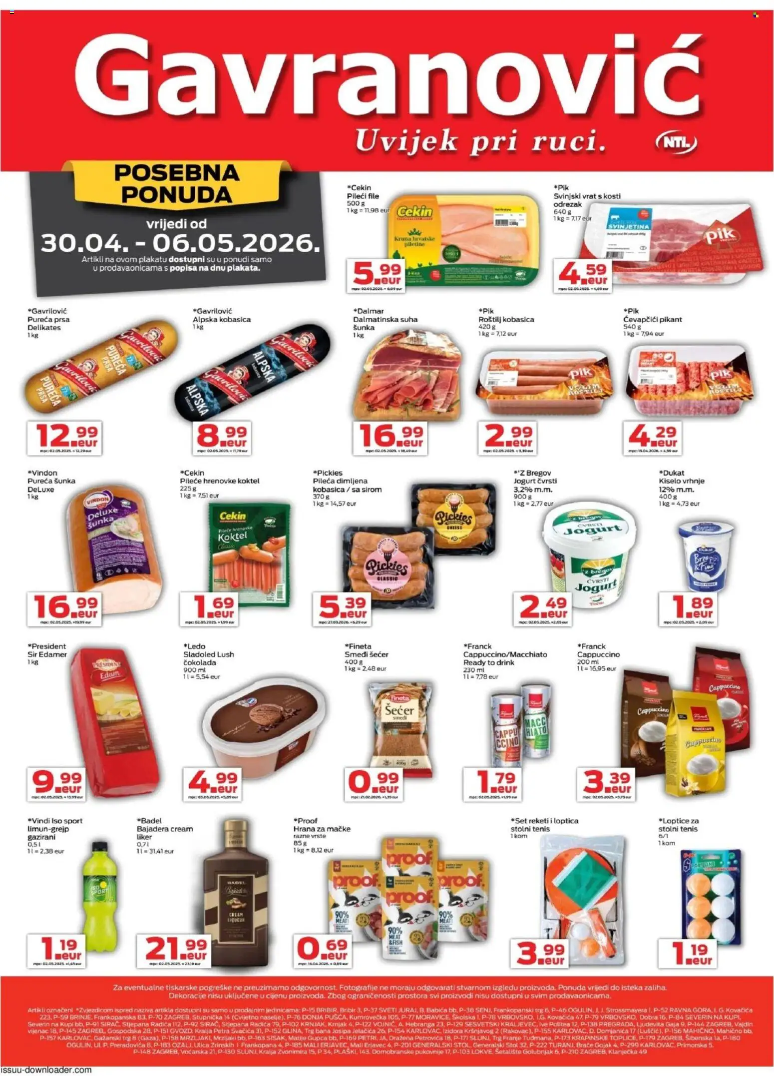 Pregled letka Gavranović Katalog trgovine Gavranović vrijedi od 30.04.2026