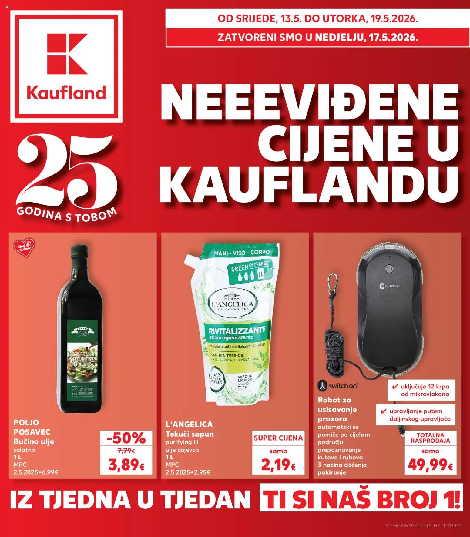 Pregled letka Split-Ravne njive trgovine Kaufland vrijedi od 13.05.2026 - Robot, Ulje, Sapun, Krpa, Krpa od mikrovlakana, L'Angelica