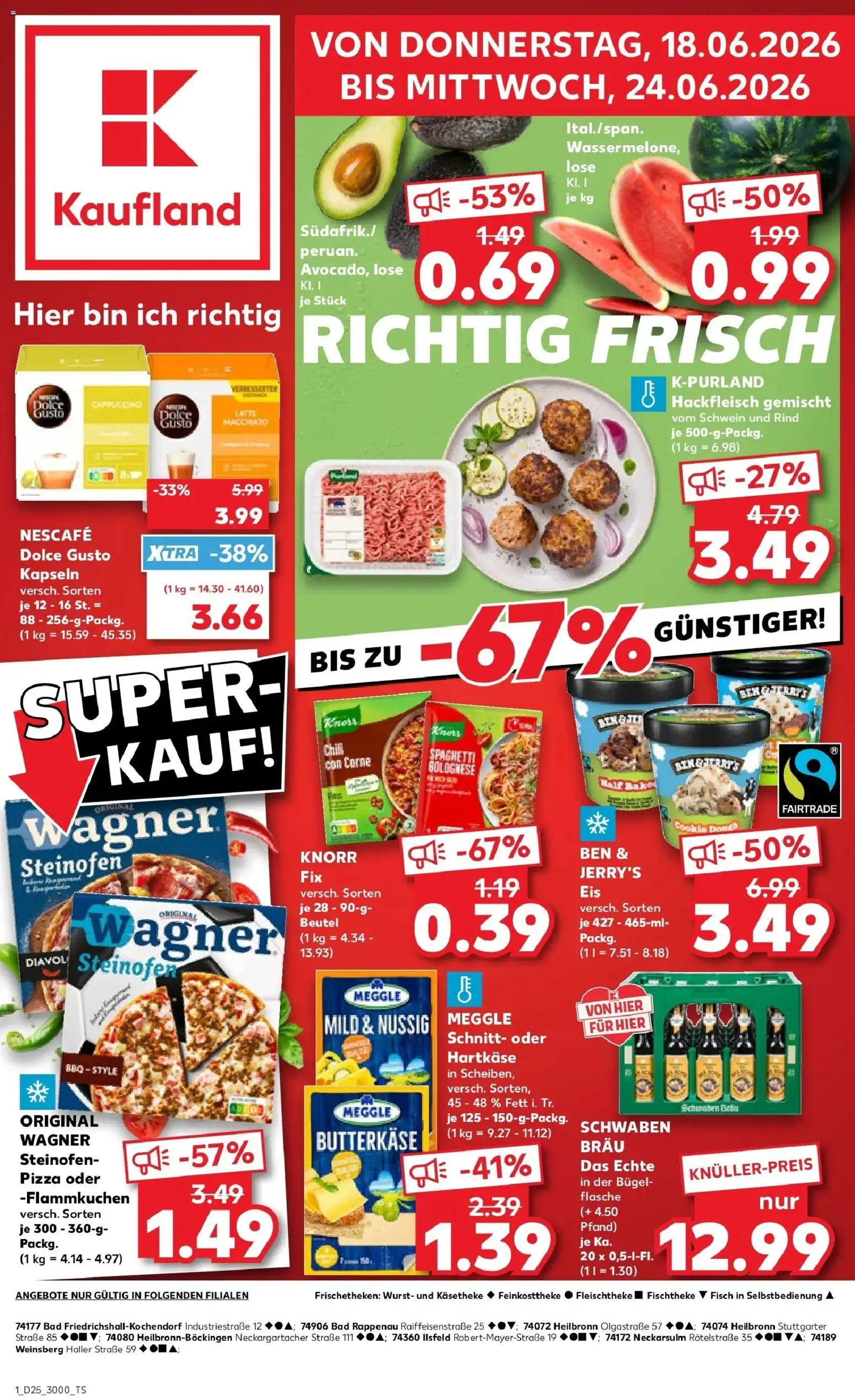 Vorschau von dem Prospekt des Geschäftes Kaufland, gültig ab dem 18.06.2026 - Eis, Avocado, Wurst, Bad, Dolce Gusto kapseln, Nescafe, Knorr, Ben & Jerry's
