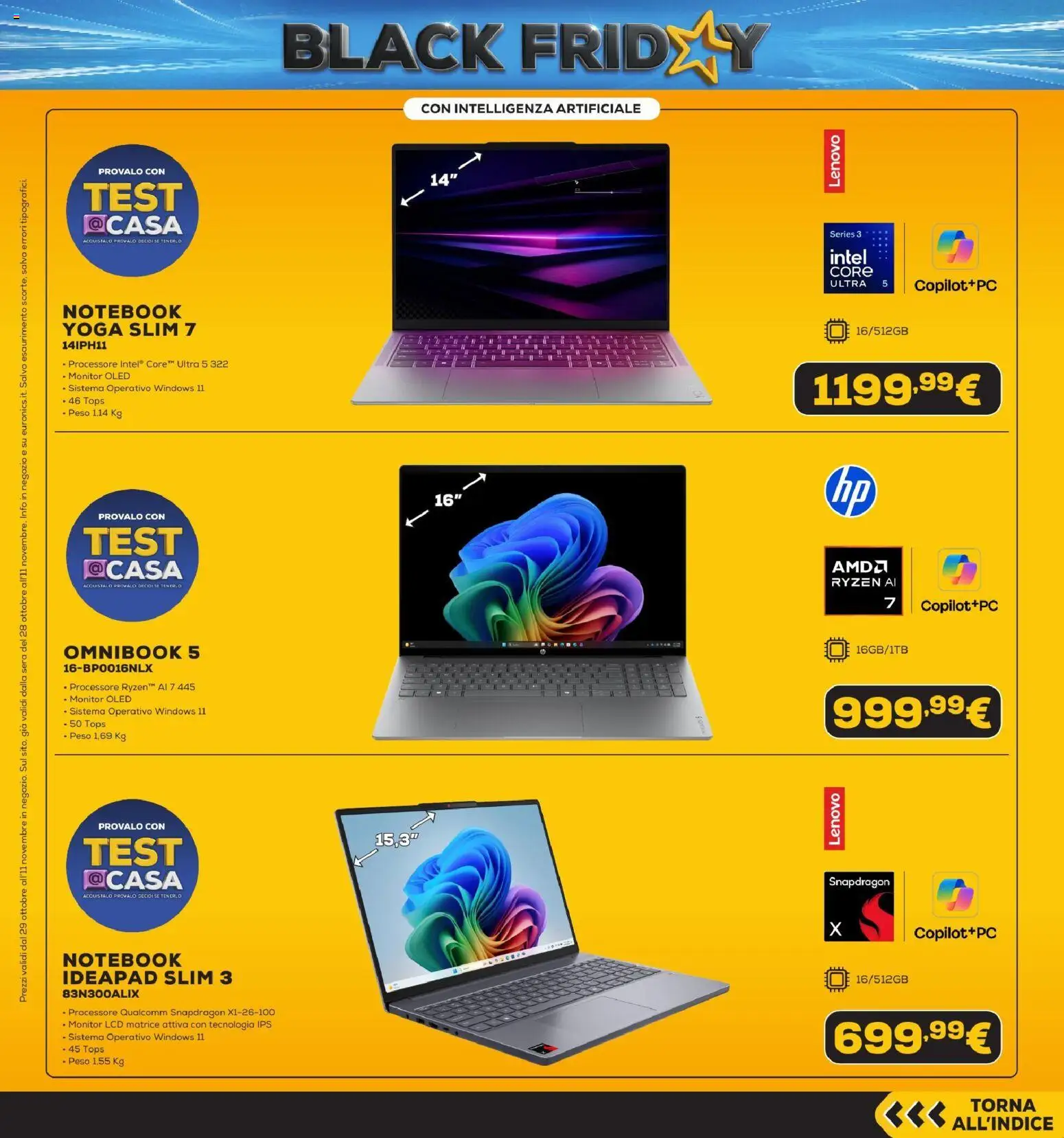 Anteprima dell'opuscolo Euronics Black Friday dal negozio Euronics valido da 29/10/2026 - Notebook, Monitor