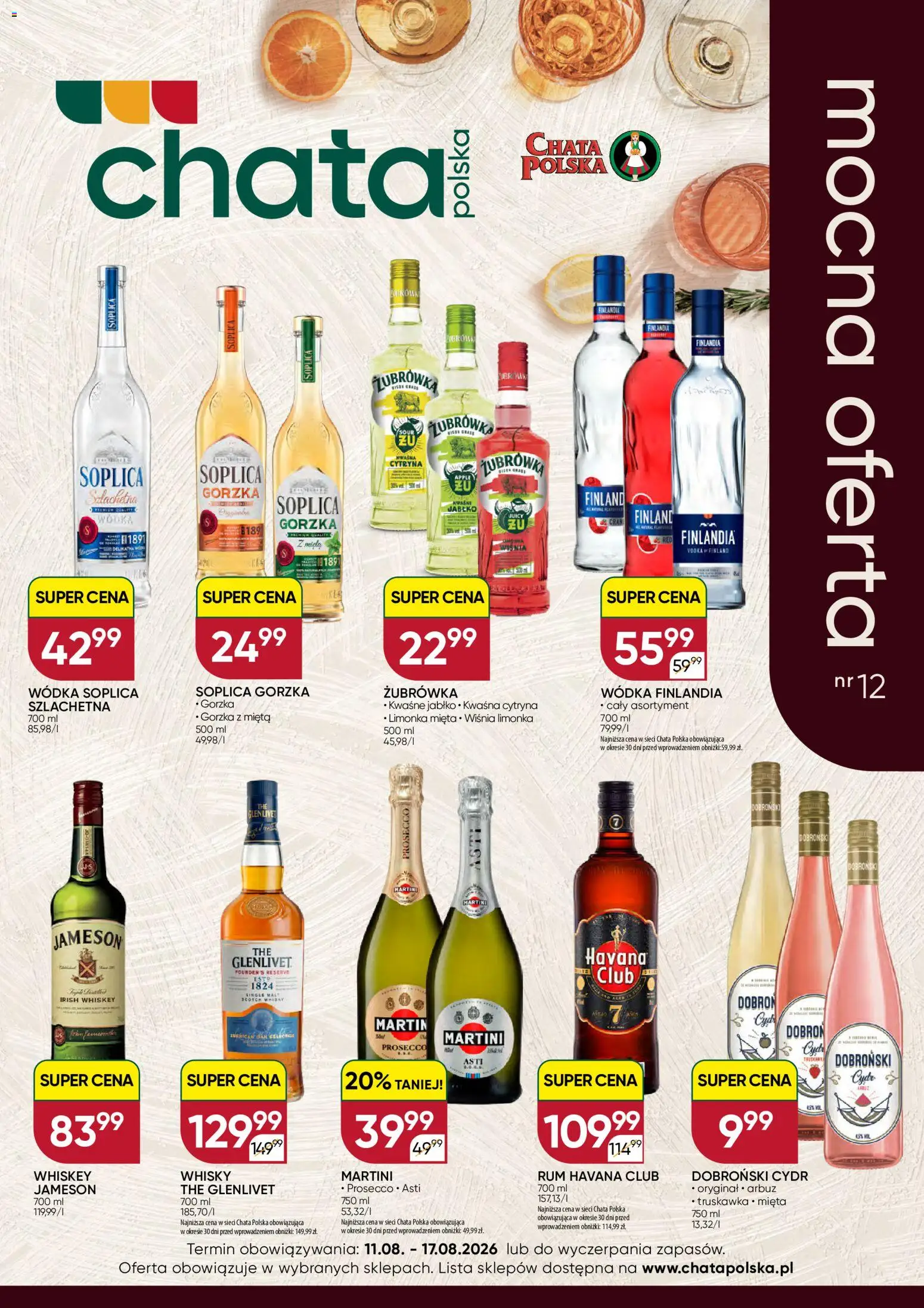 Pogląd gazetki "Chata Polska gazetka - Mocna Oferta" ze sklepu Chata Polska ważnej od 11.08.2026 - Whisky, Wódka, Arbuz, Rum, Cytryna, Mięta, Jameson, Havana