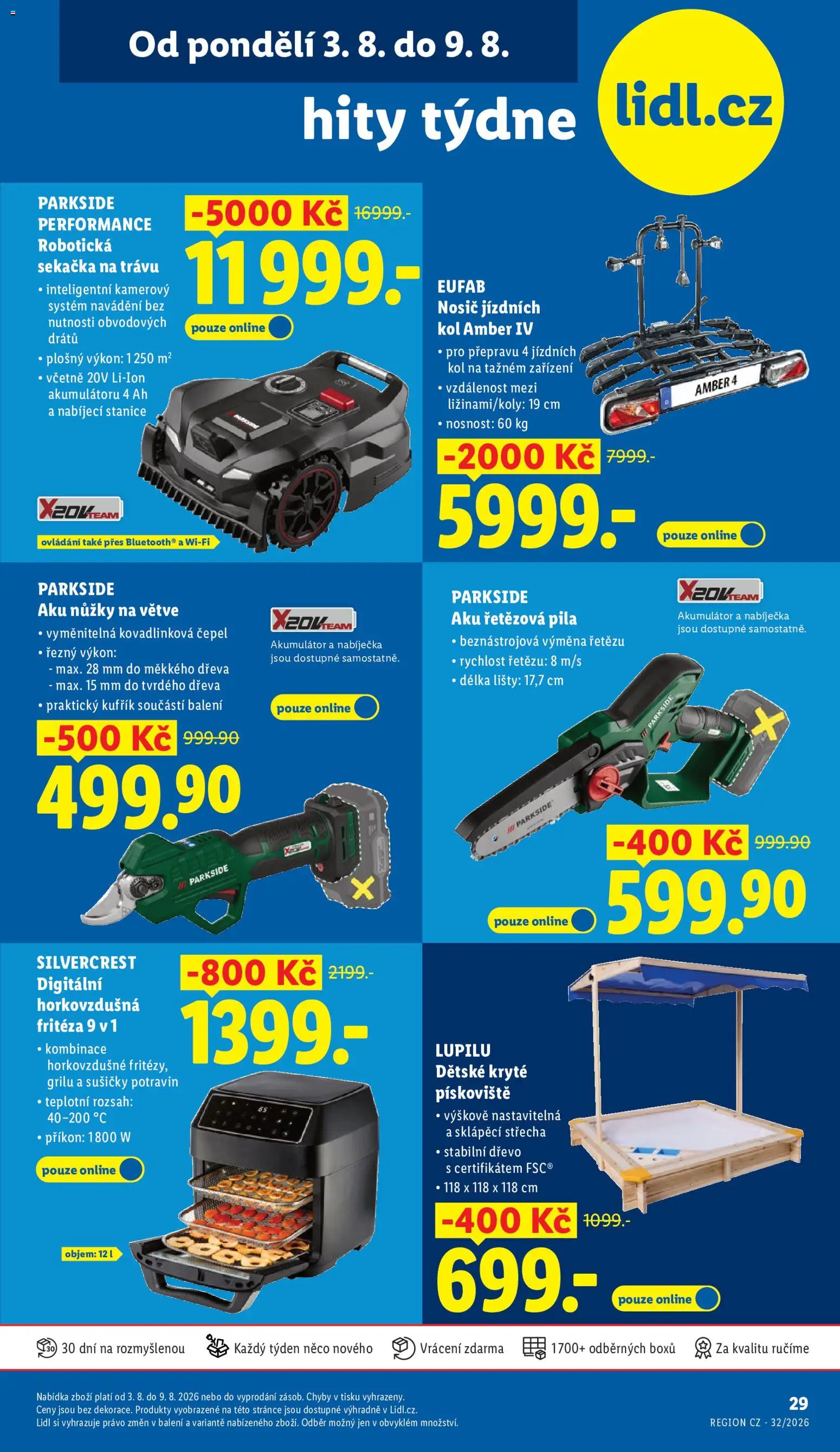 Náhled nabídky: Lidl Lidl leták - Hity týdne platný od 03.08.2026 - Parkside, Horkovzdušná fritéza, Fritéza, Aku řetězová pila, Sekačka, Nůžky, Nůžky na větve, Kufřík