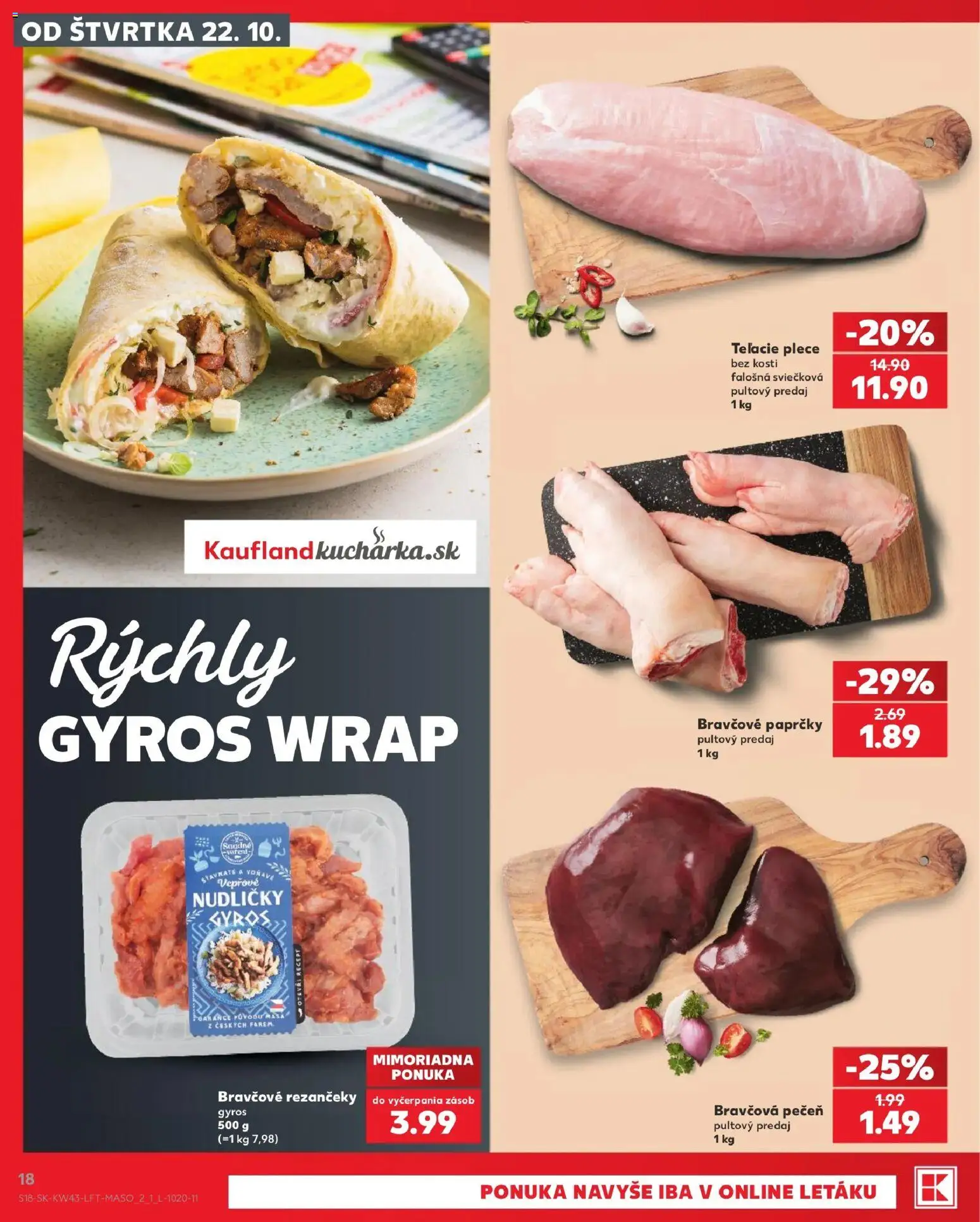 Náhľad Kaufland letáku platného od 22.10.2026 - Pečeň, Gyros, Falošná sviečková, Bravčová pečeň