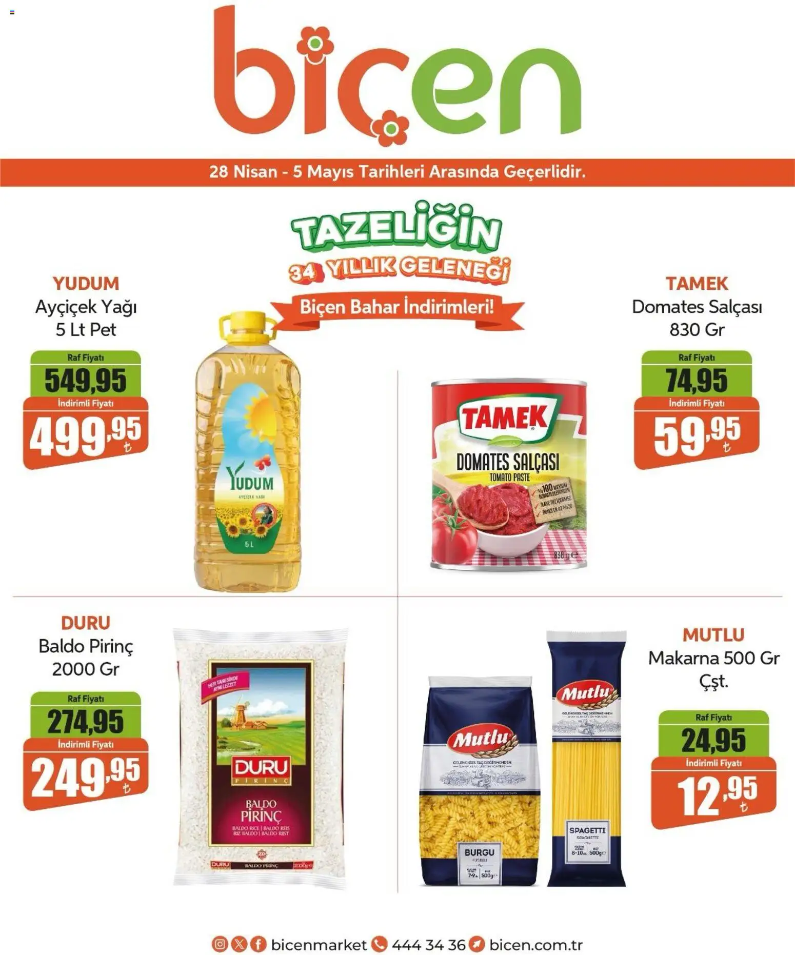 Biçen Market Biçen Market Katalog 28.04.2026 - Broşürünün önizlemesi - Makarna, Raf, Domates, Pirinç