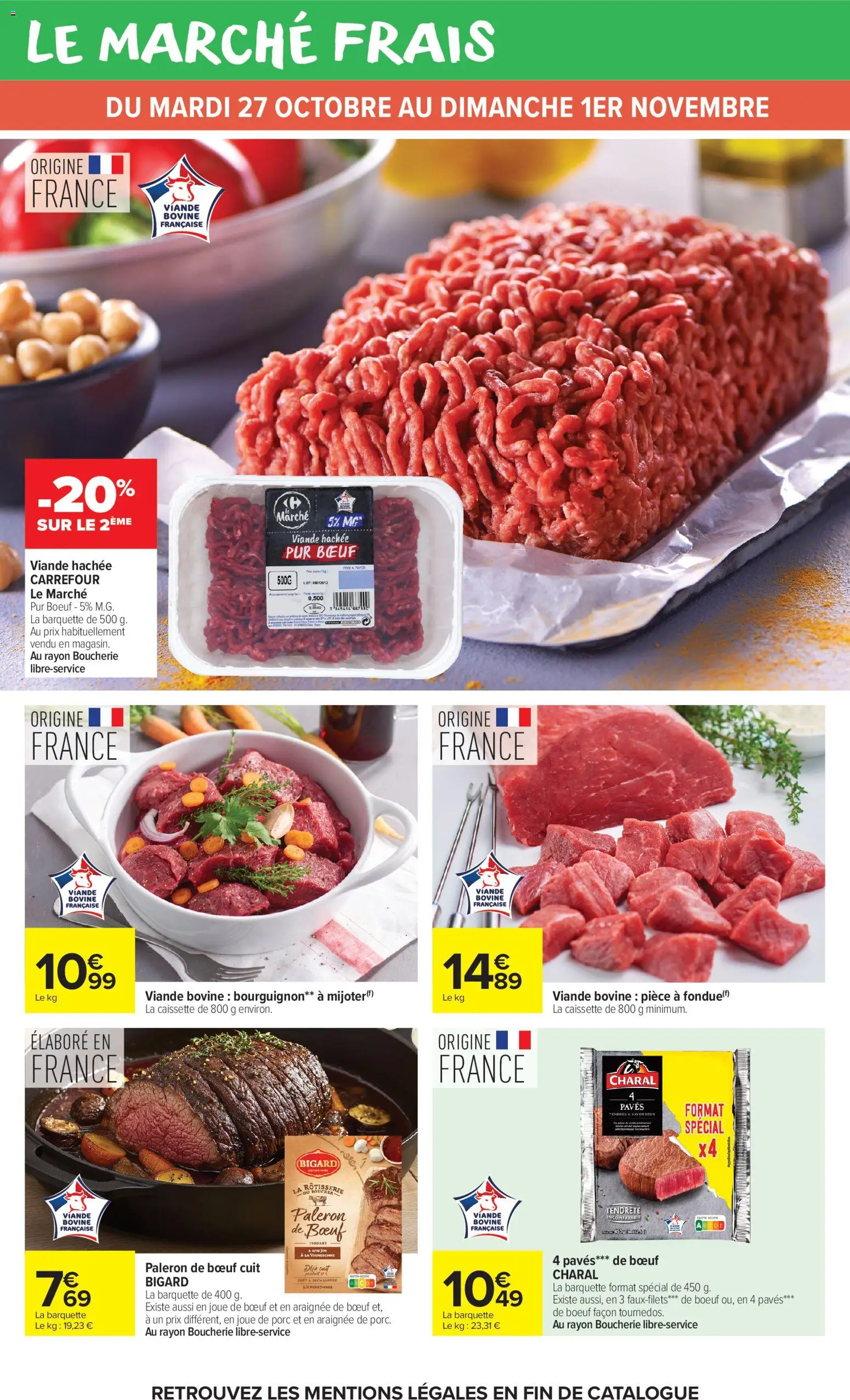 Prévisualisation de Carrefour Market catalogue du magasin Carrefour Market formulaire valide 27/10/2026 - Joue de bœuf, Paleron de bœuf, Joue de porc, Viande, Viande hachée, Porc, Viande bovine