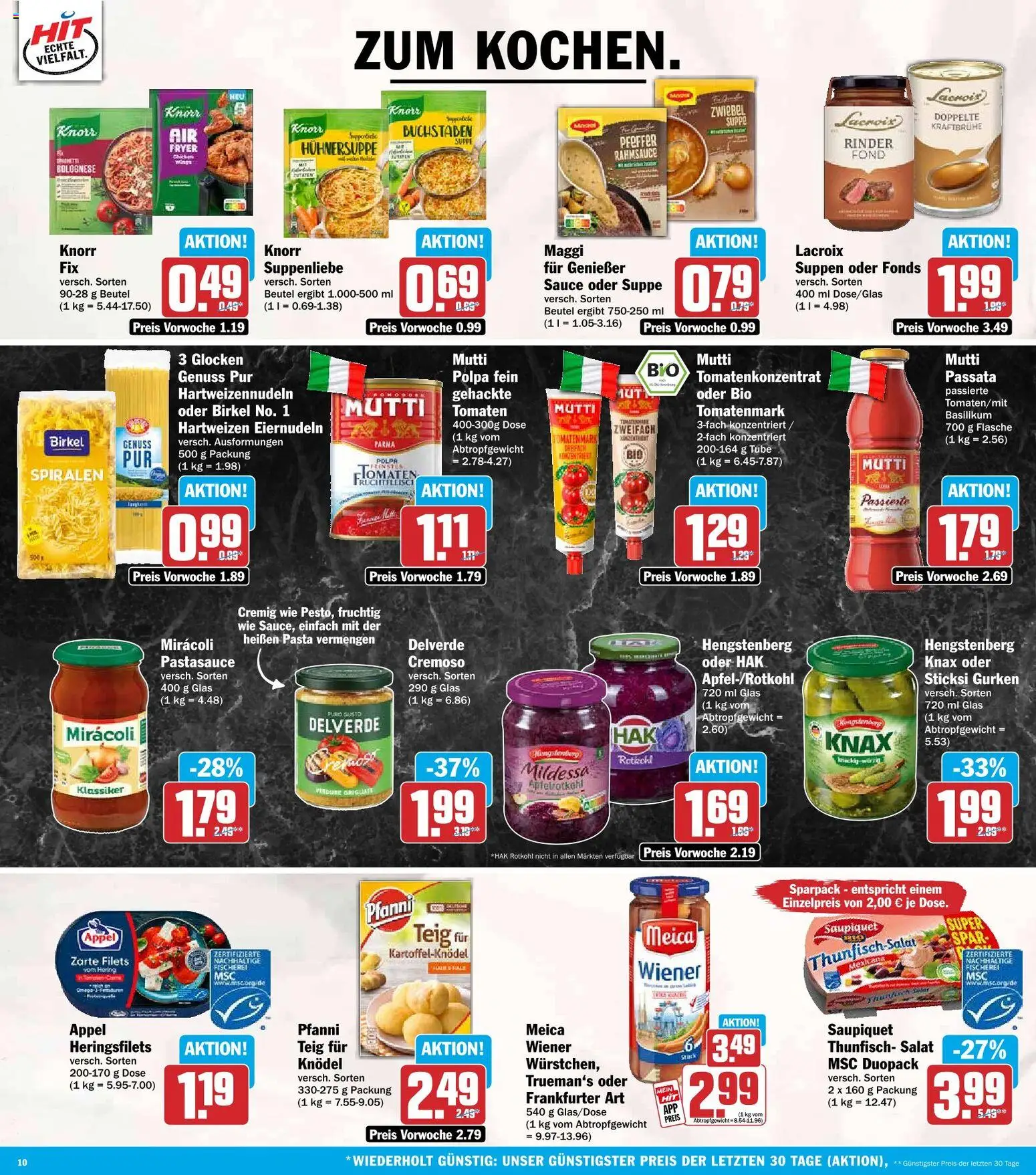 Vorschau von dem Prospekt des Geschäftes HIT, gültig ab dem 26.10.2026 - Pasta, Salat, Maggi, Thunfisch, Rotkohl, Gurken, Knorr, Pfeffer