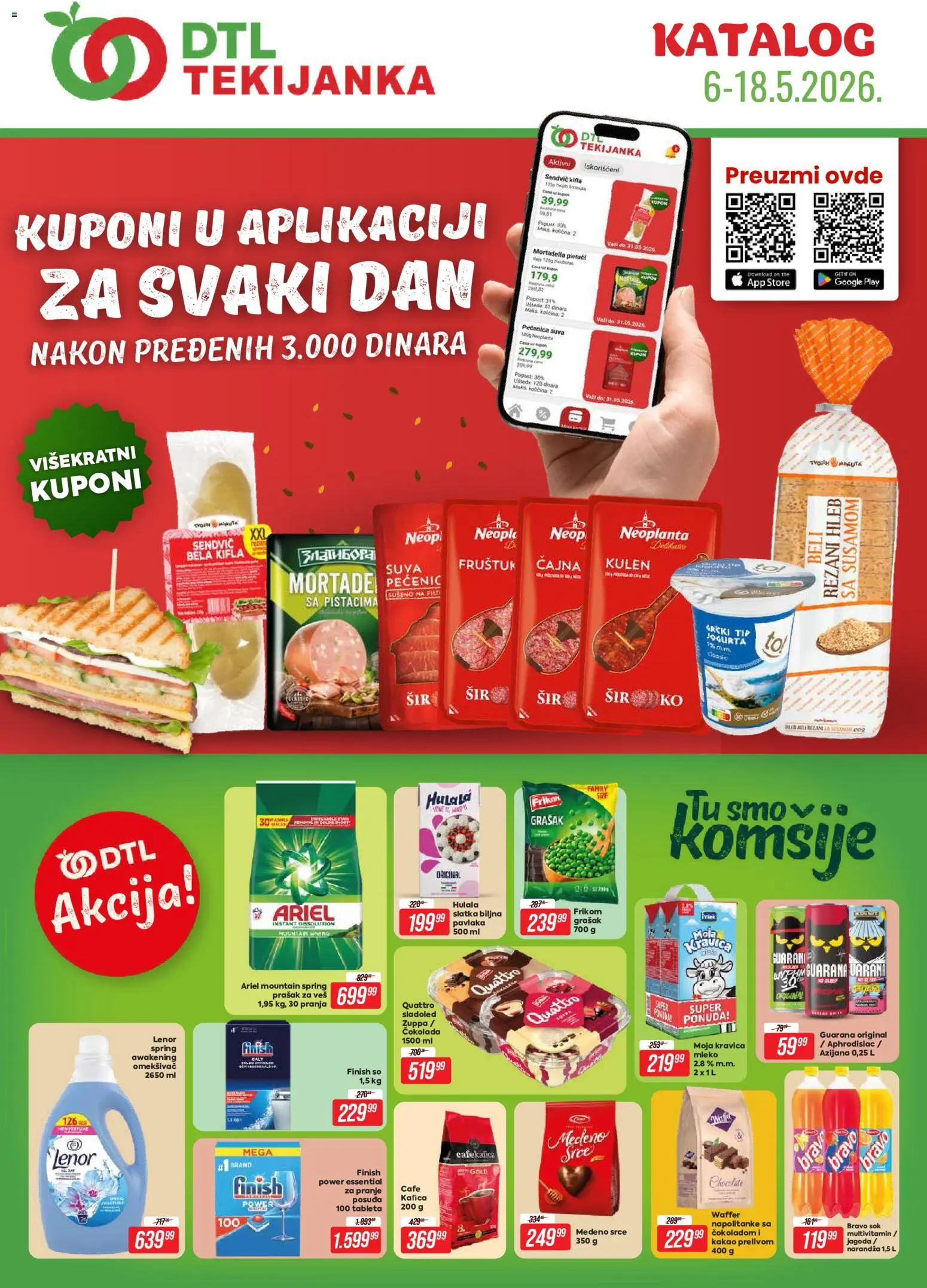 Pregled Tekijanka kataloga - važi od 06.05.2026 - Čokolada, Ariel, Kulen, Mleko, Sok, Pečenica, Omekšivač, Rezani hleb