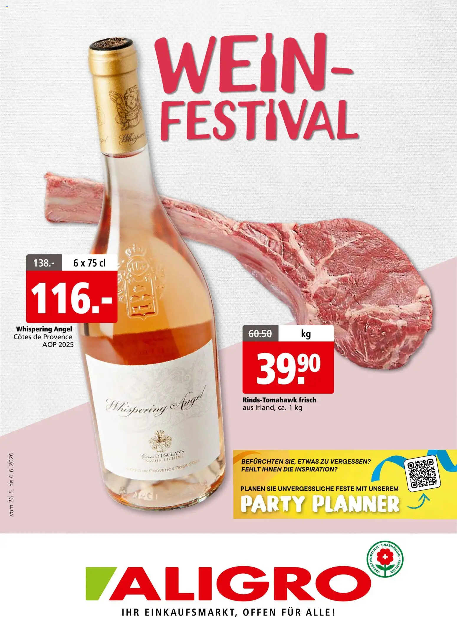 Vorschau des Merkblatts Aligro aktionen Wein Schlieren, Gossau SG, Frauenfeld, Rapperswil-Jona, Sargans, Bern vom Shop Aligro gültig von 25.05.2026 bis 06.06.2026