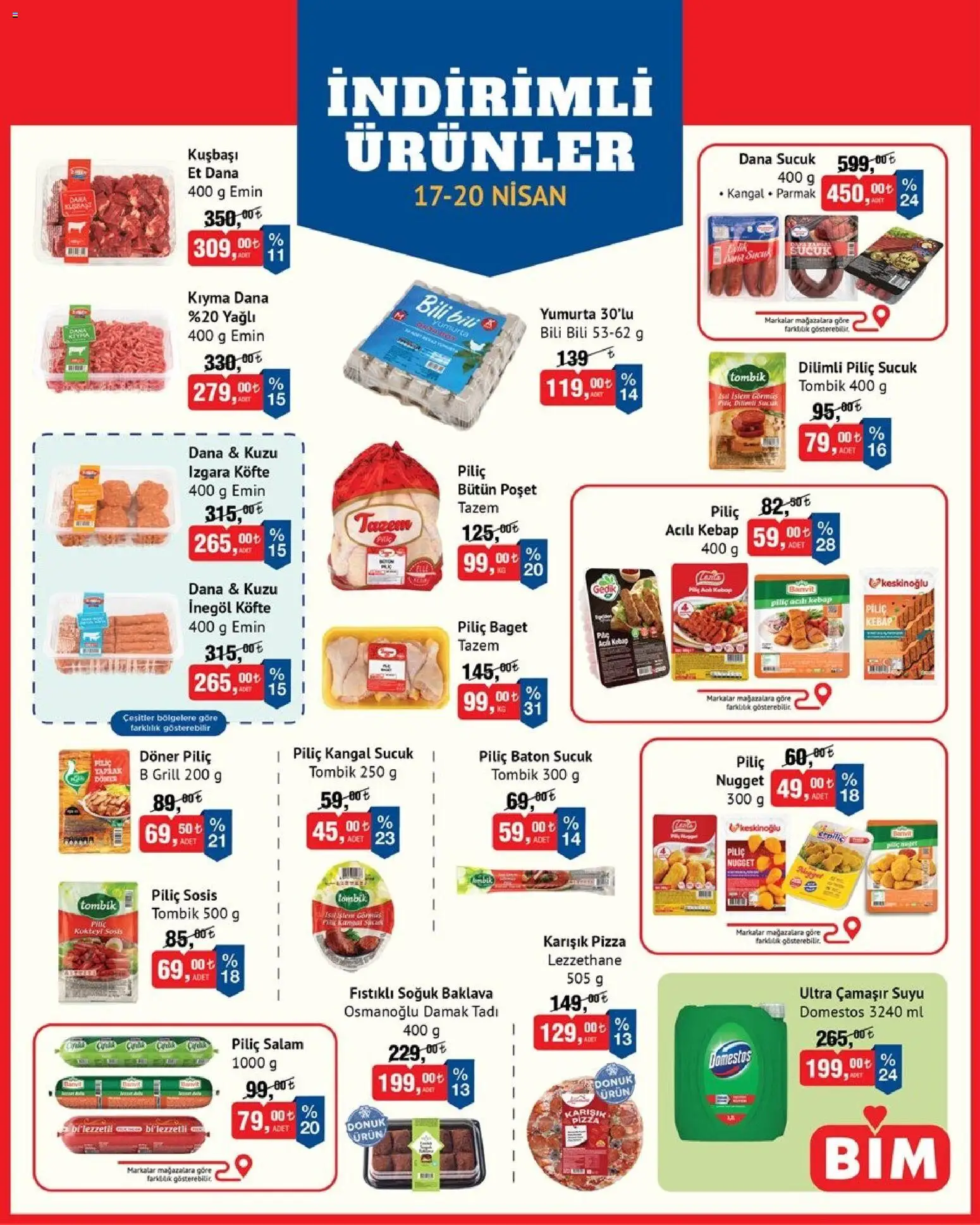 BİM BİM - İndirimli Ürünler 17.04.2026 - Broşürünün önizlemesi - Pizza, Yumurta, Kıyma, Sucuk, Salam, Sosis, Piliç nugget, Izgara köfte