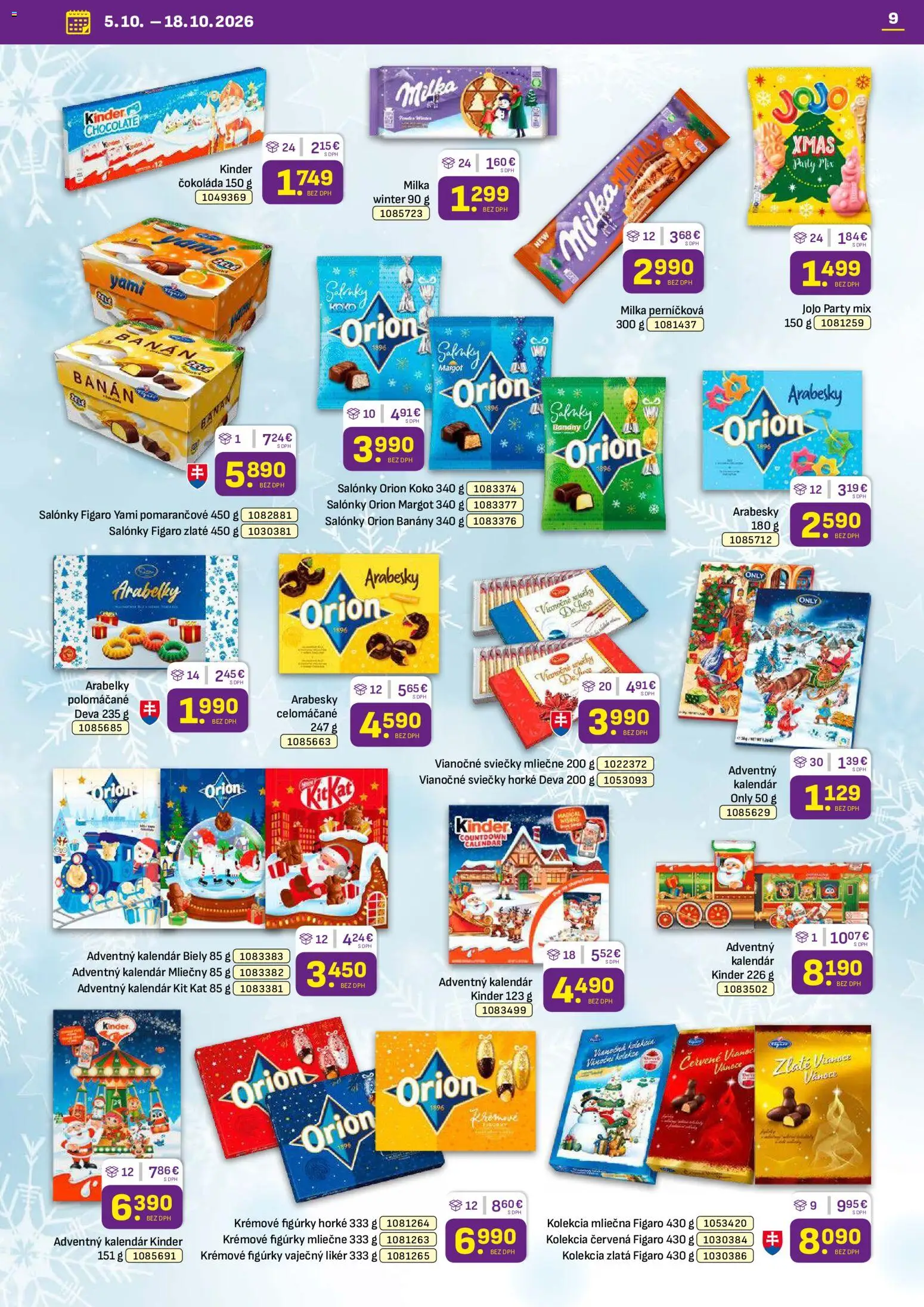 Náhľad Libex letáku platného od 05.10.2026 - Čokoláda, Adventný kalendár, Kinder, Sviečky, Milka, Vaječný likér, Banány