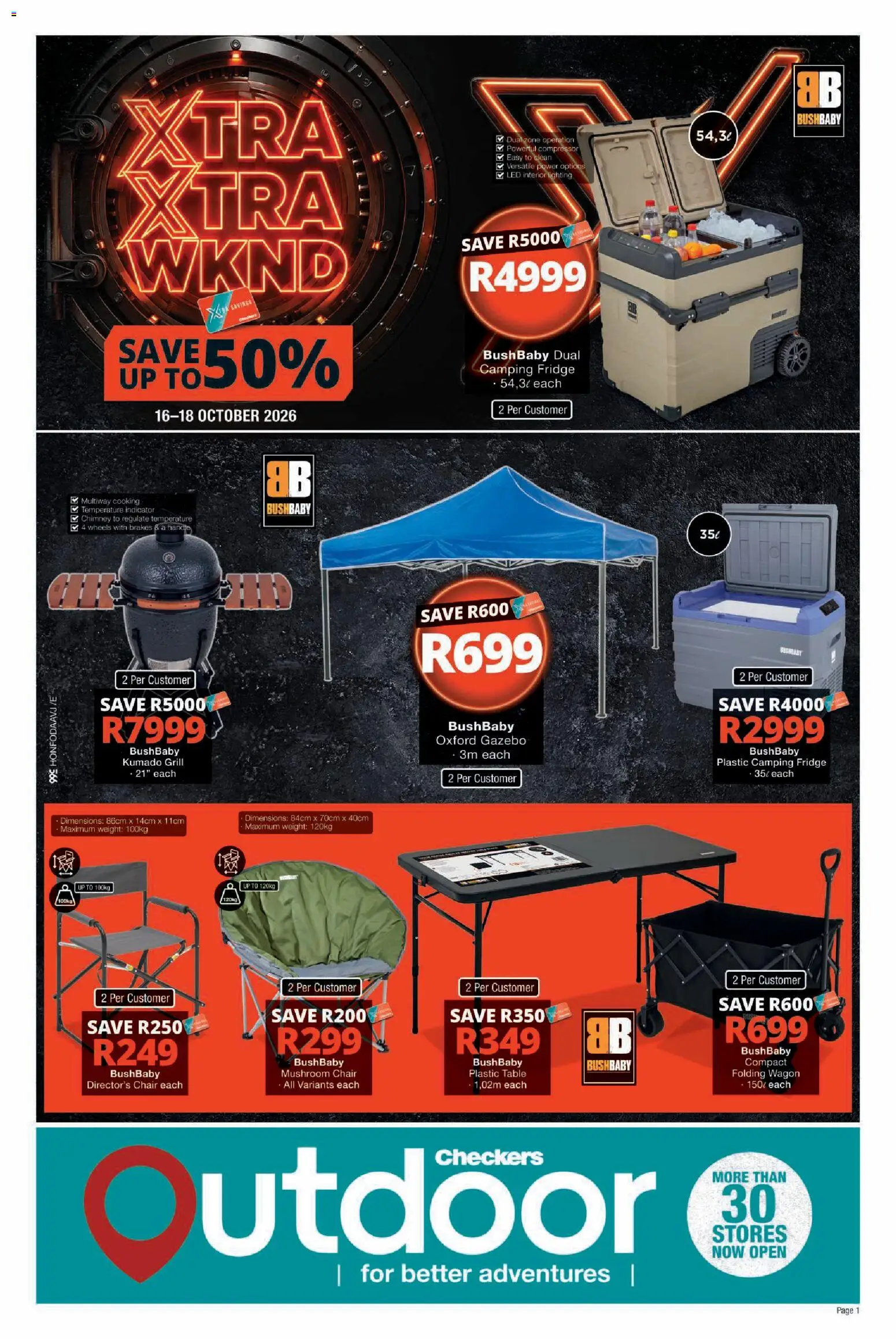 Preview of Checkers flyer valid from 15/10/2026 - Fridge, Chair, Compressor, Grill, Table
