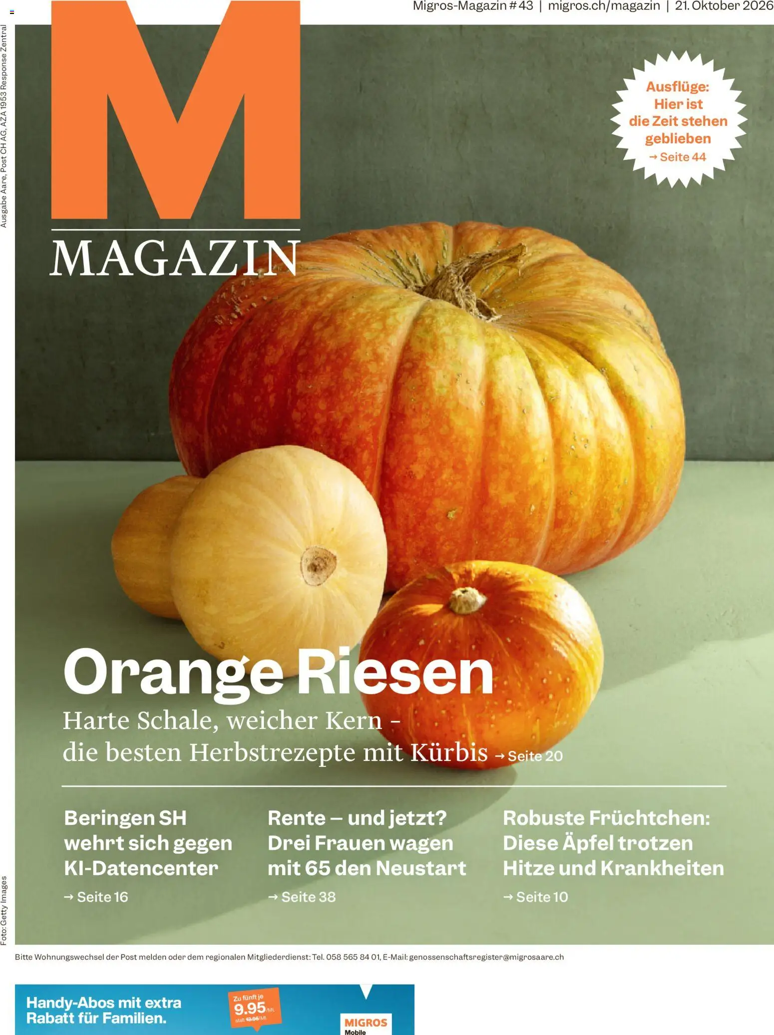 Vorschau des Merkblatts Migros aktionen Magazine vom Shop Migros gültig von 21.10.2026 bis 26.10.2026 - Kürbis, Äpfel, Magazin