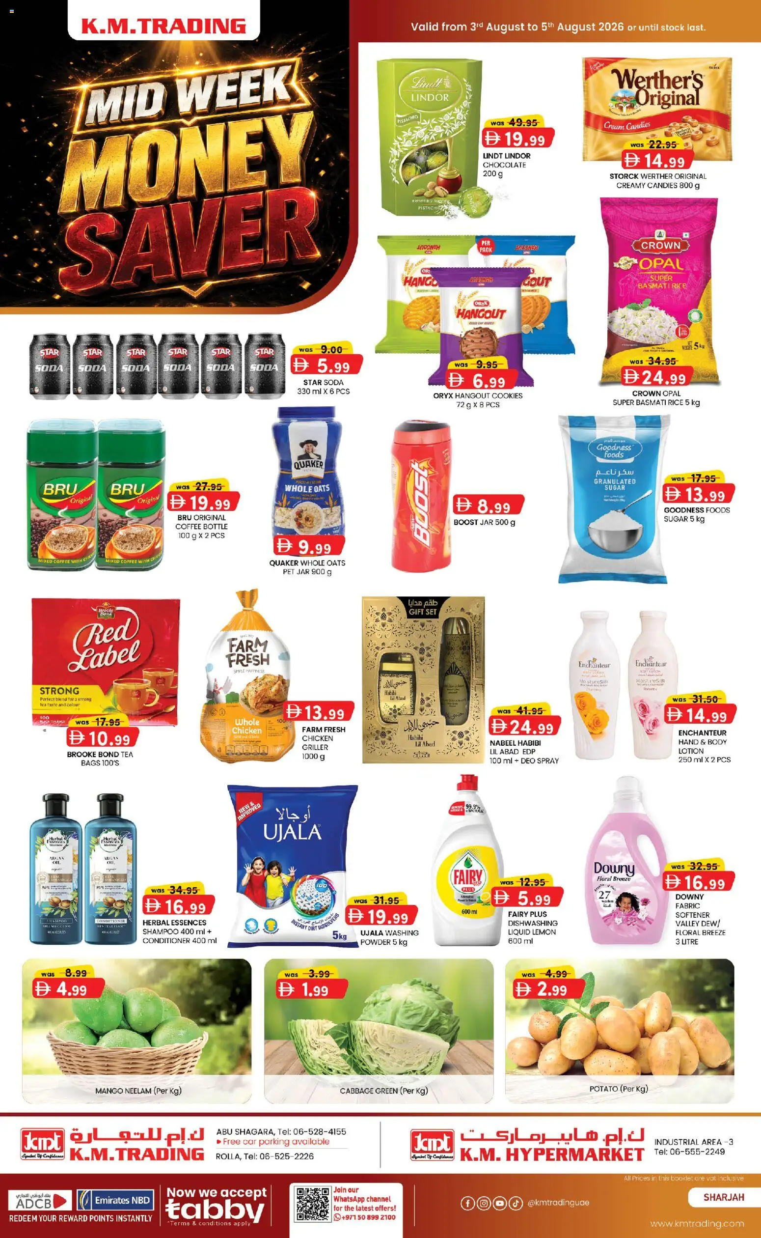 Preview of the catalogue KM Trading catalogue mid week money saver of store KM Trading valid from 3 Aug, 2026 - Chicken, Tea, Oats, Stock, Rice, Cream, Conditioner, Lotion