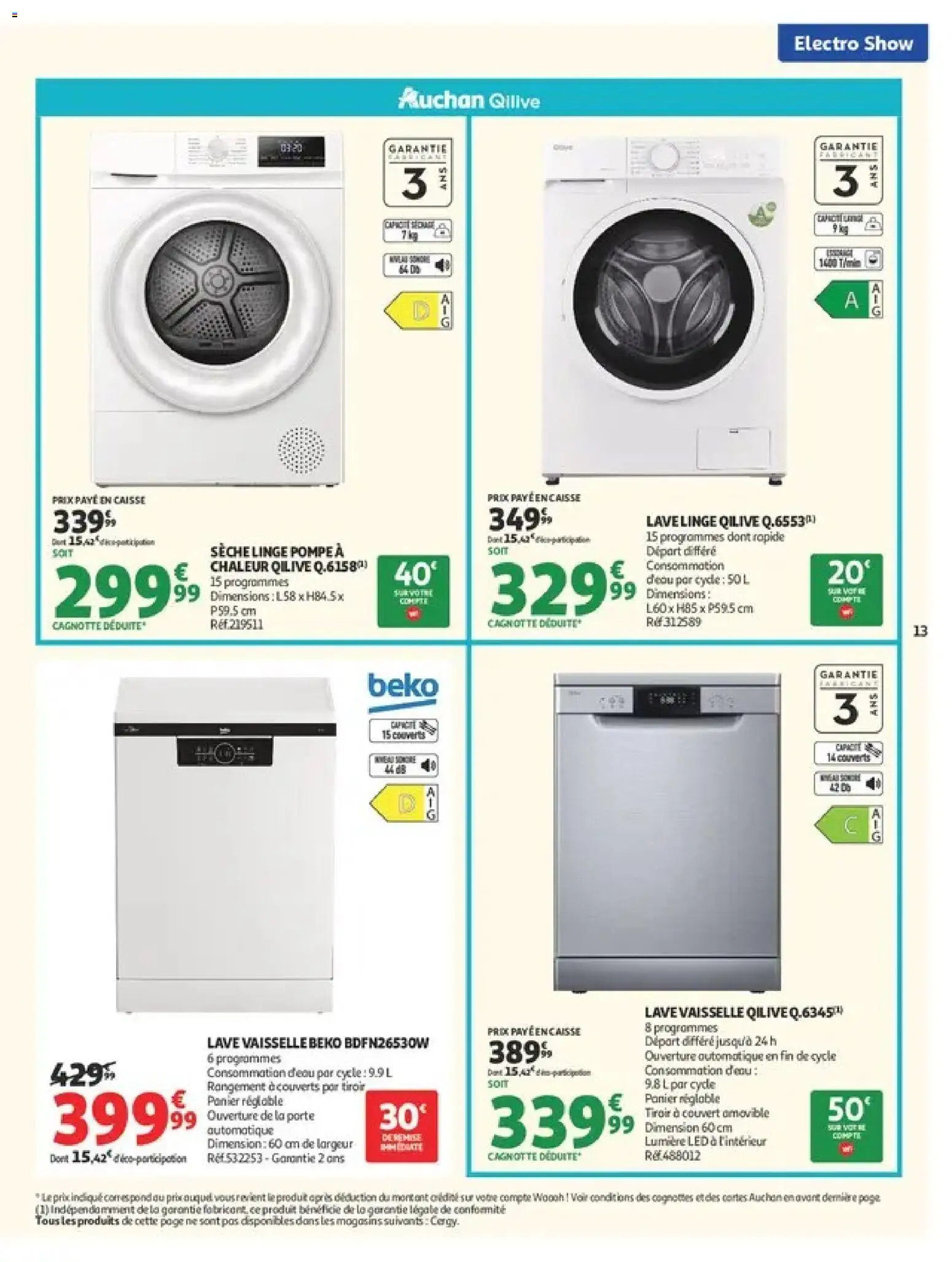 Prévisualisation de Auchan Electroshow du magasin Auchan formulaire valide 01/09/2026 - Lave linge, Porte, Vaisselle, Panier, Couvert, Couverts