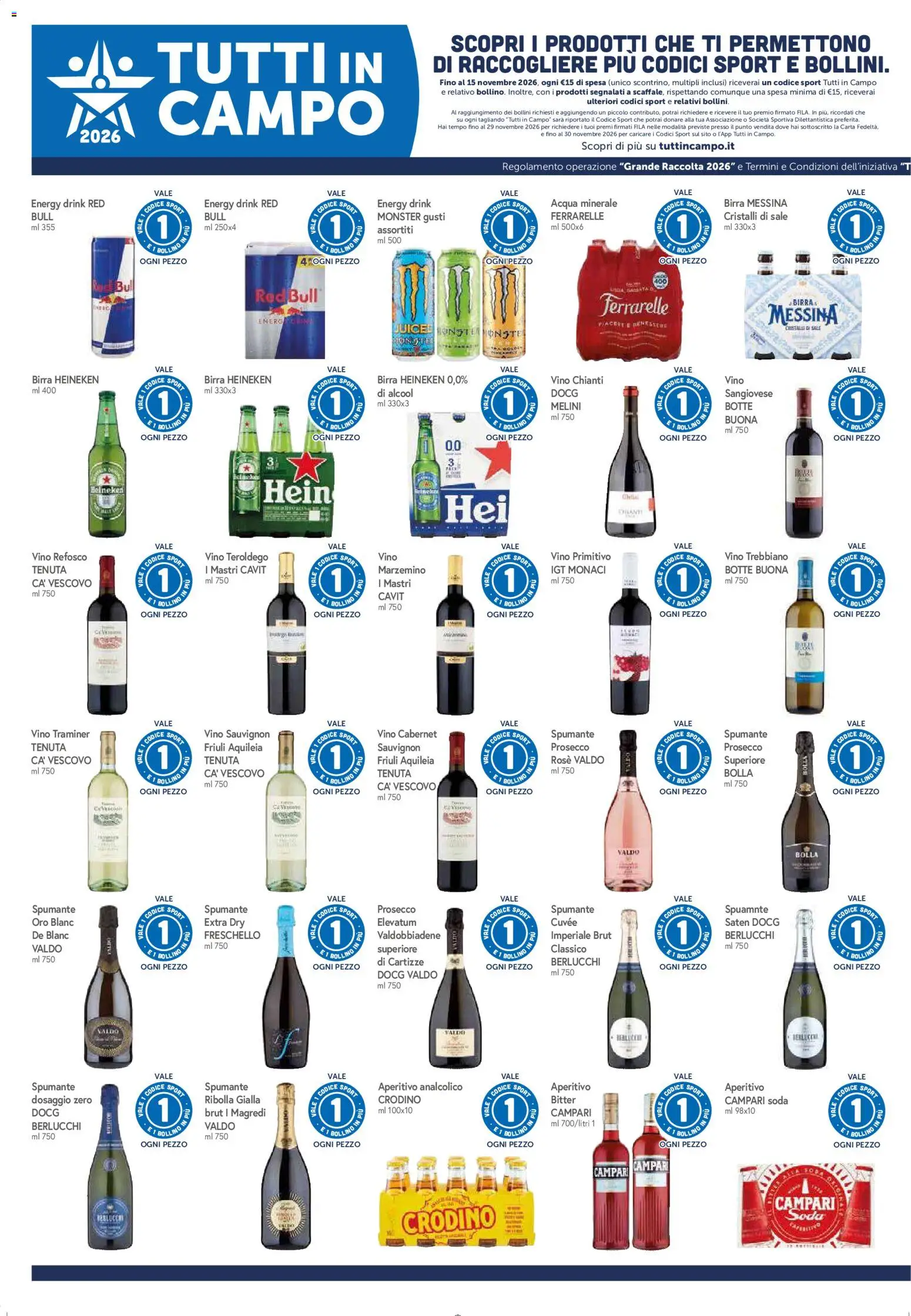 Anteprima dell'opuscolo Famila volantino Grandi Marche dal negozio Famila valido da 29/10/2026 - Aperitivo, Vino, Birra, Sale, Acqua minerale, Heineken, Birra messina, Vino Chianti