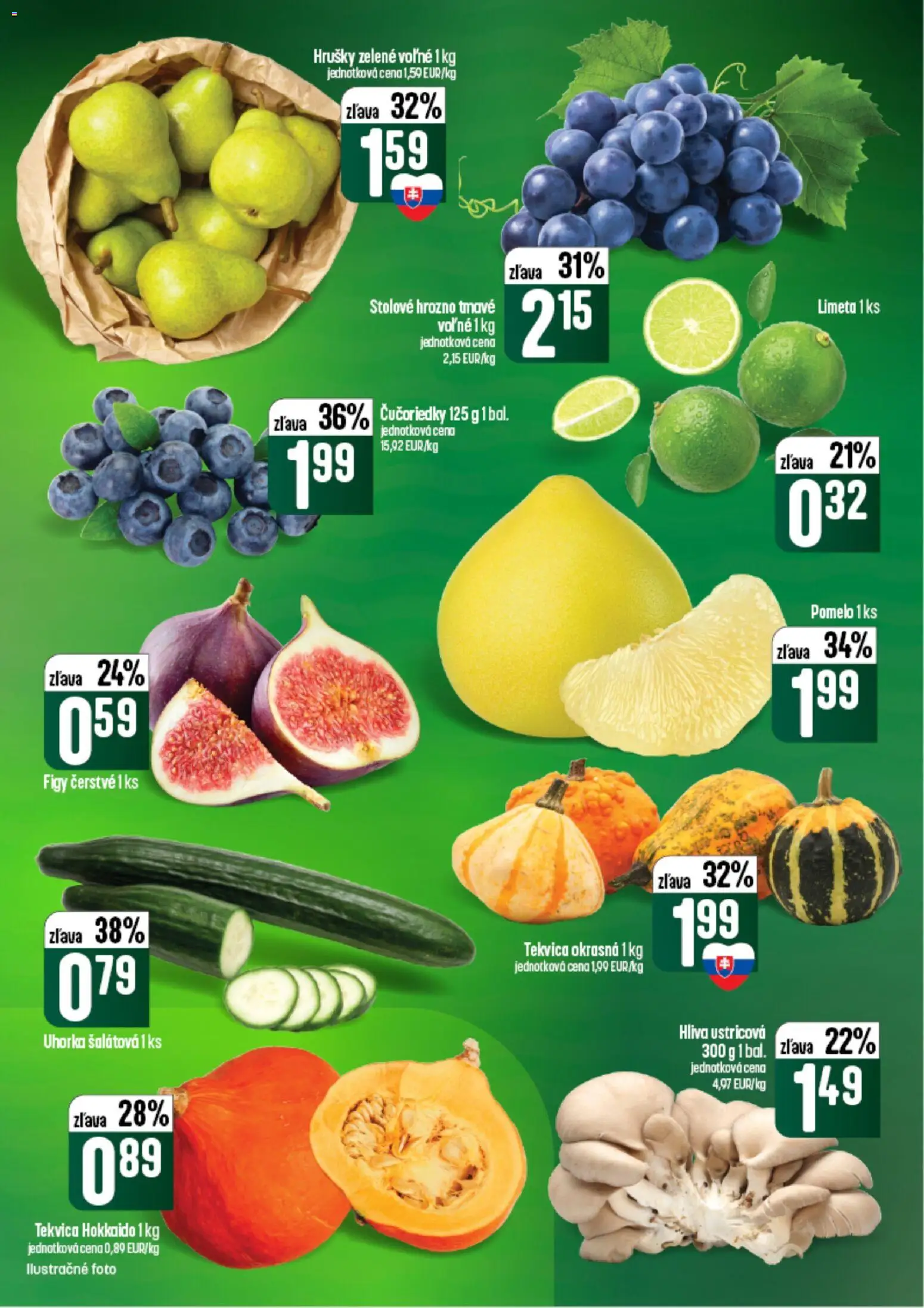Náhľad COOP Jednota letáku platného od 24.09.2026 - Tekvica, Čučoriedky, Pomelo, Hrozno, Figy, Uhorka, Tekvica Hokkaido, Uhorka šalátová