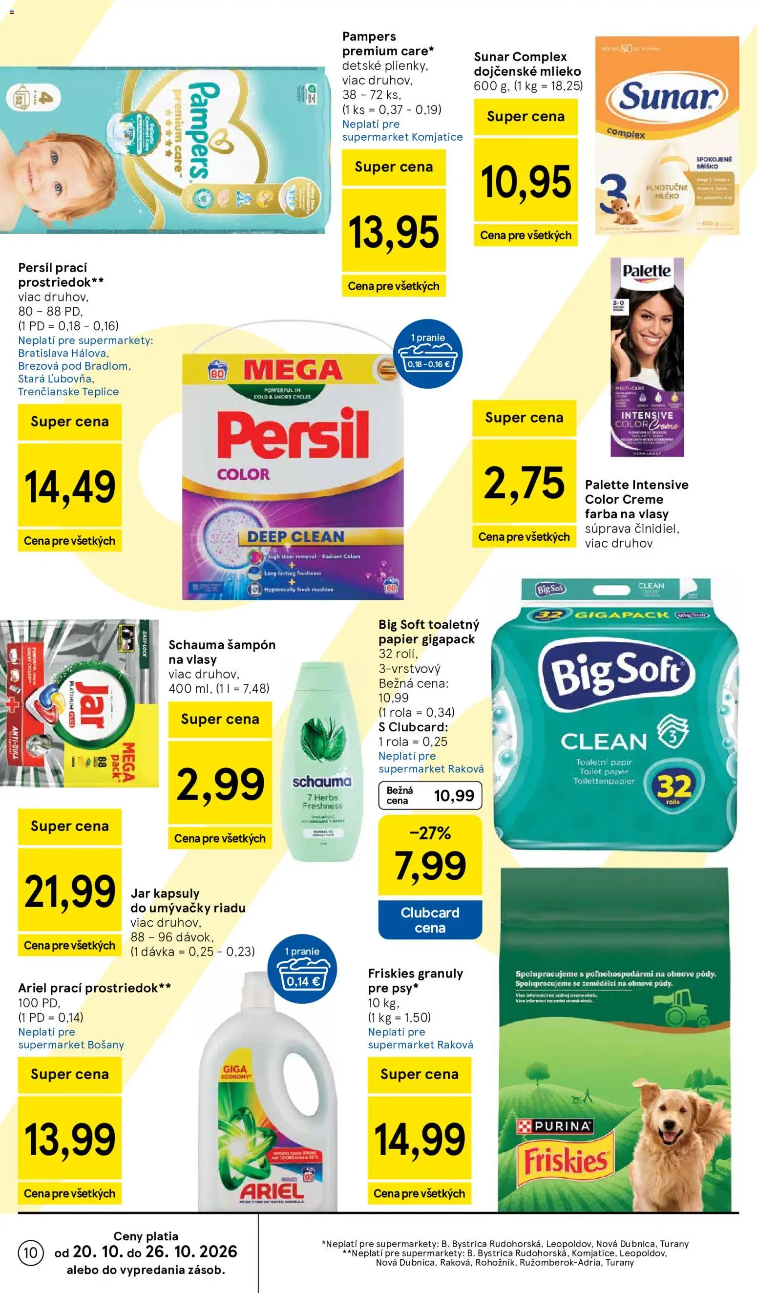 Náhľad Tesco letáku platného od 21.10.2026 - Farba na vlasy, Mlieko, Toaletný papier, Pampers, Plienky, Persil, Granule, Detské plienky