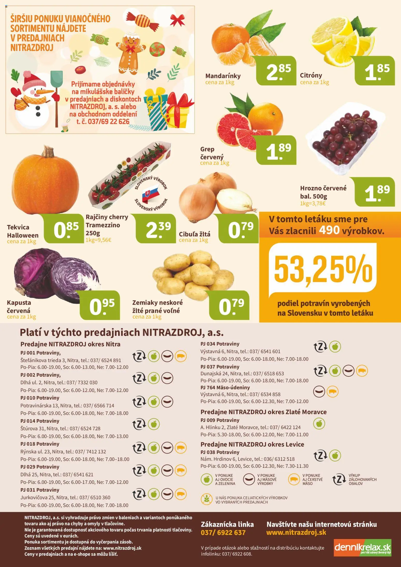Náhľad Nitrazdroj letáku platného od 16.10.2026 - Ovocie, Zelenina, Zemiaky, Cibuľa, Hrozno, Grep, Mandarinky, Citróny